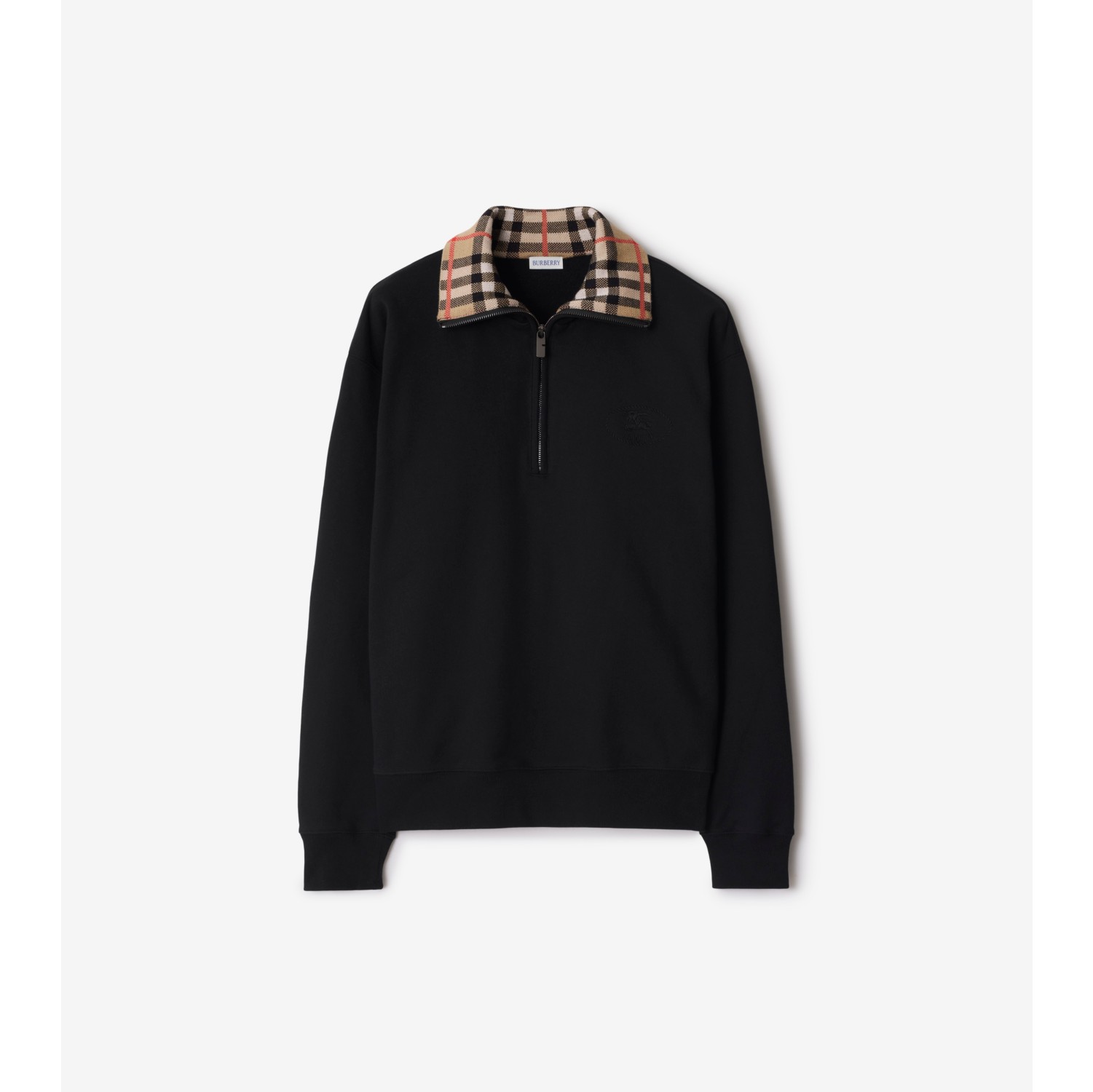 Check Collar Cotton Half-zip Sweatshirt