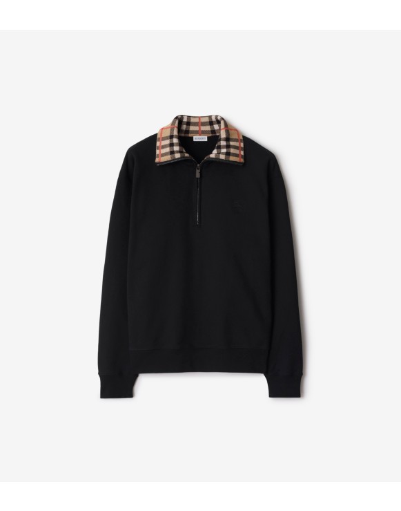 Sweat-shirt semi-zippé à col Check en coton
