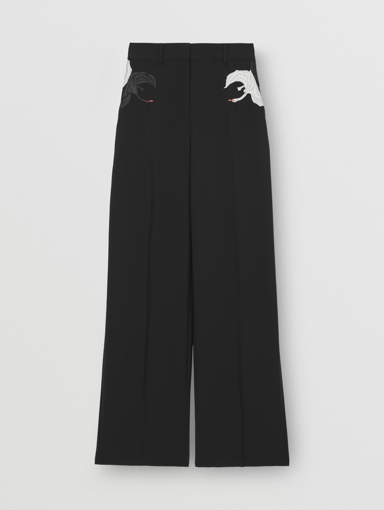 Swan Graphic Mohair Wool Wide-leg Trousers in Black