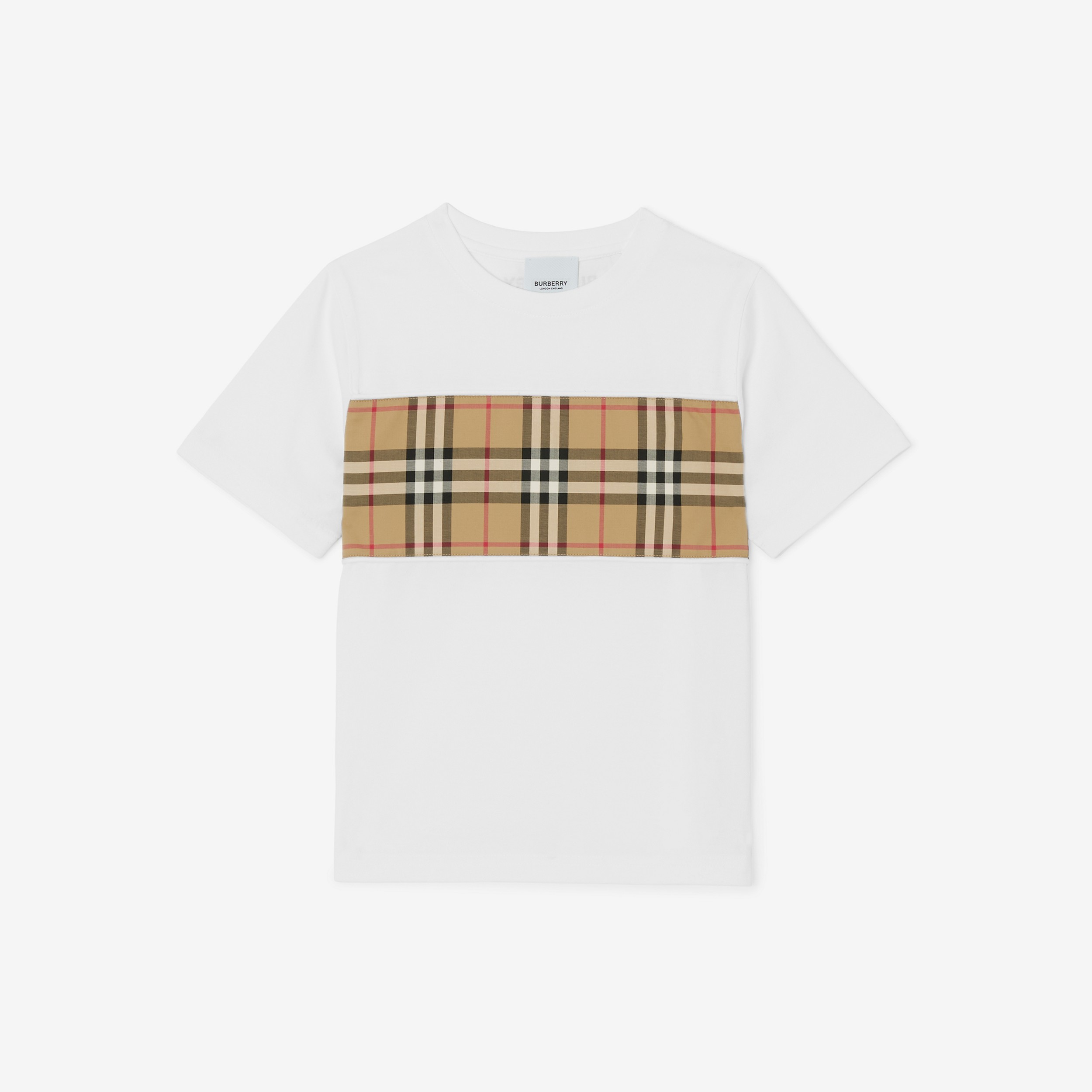 T-shirt in cotone con inserto in Vintage check (Bianco) | Sito ufficiale Burberry® - 1