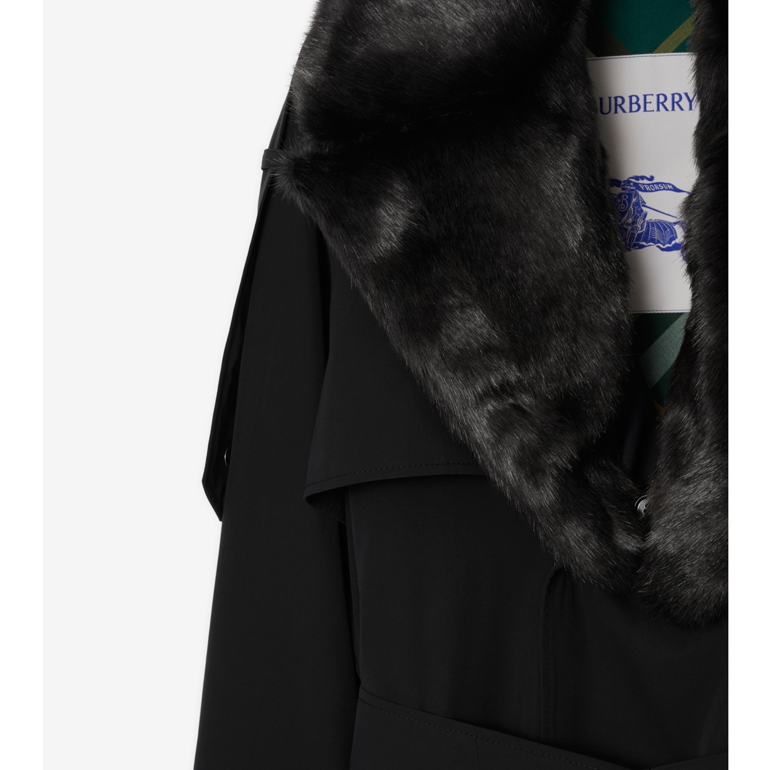 Long Kennington Trench Coat in Black - Women, Cotton Gabardine, Faux Fur |  Burberry® Official