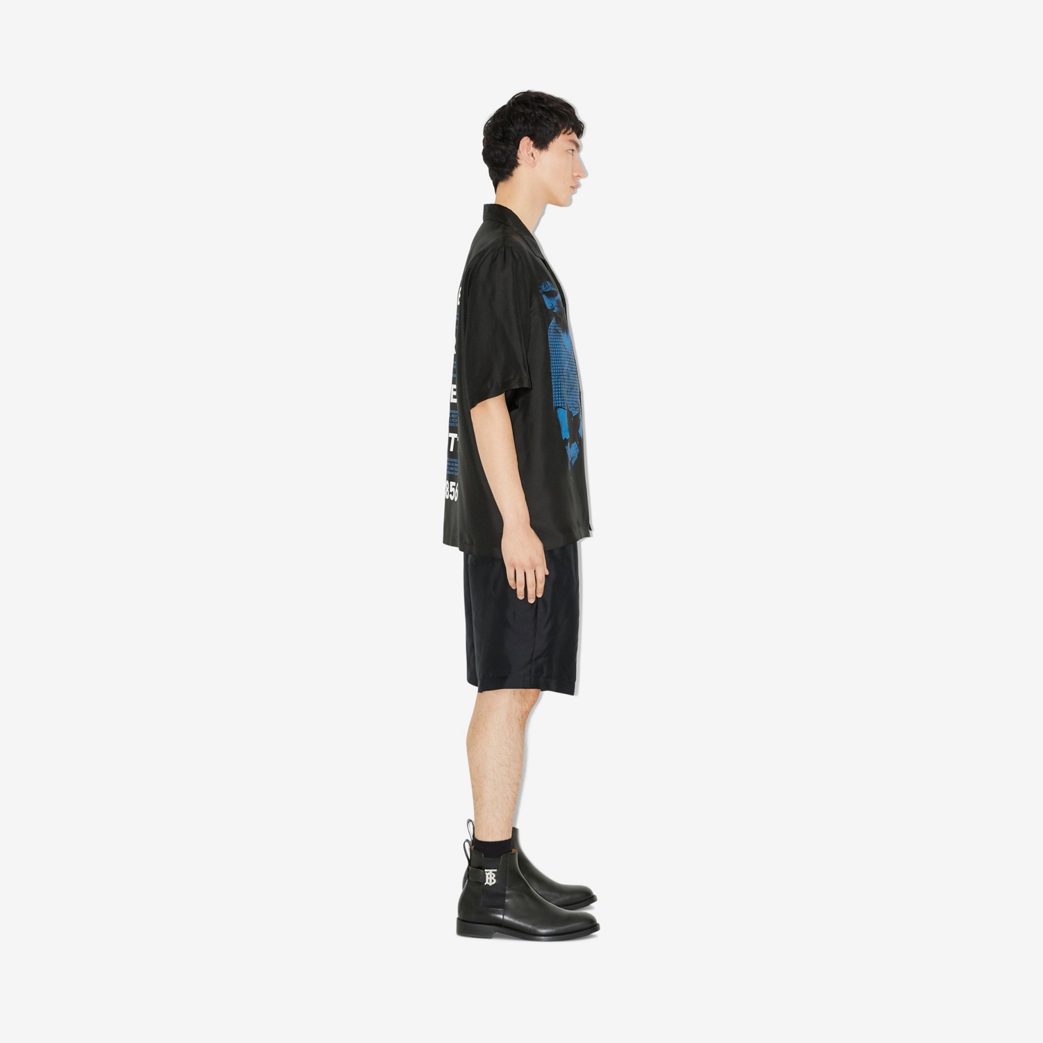 Camicia in seta con stampa Mod (Nero) - Uomo | Sito ufficiale Burberry®