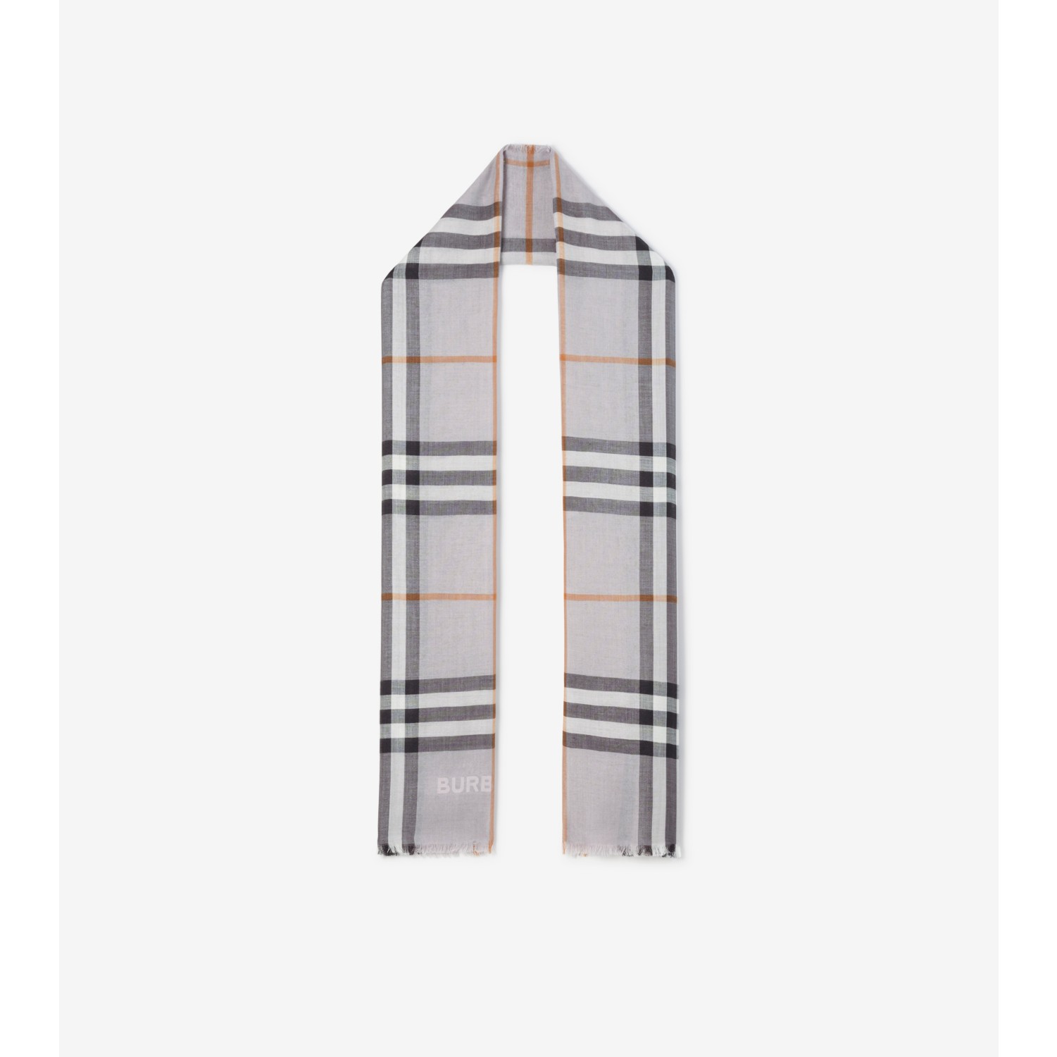 Check Lightweight Wool Silk Scarf in Grey/pale Candy Pink