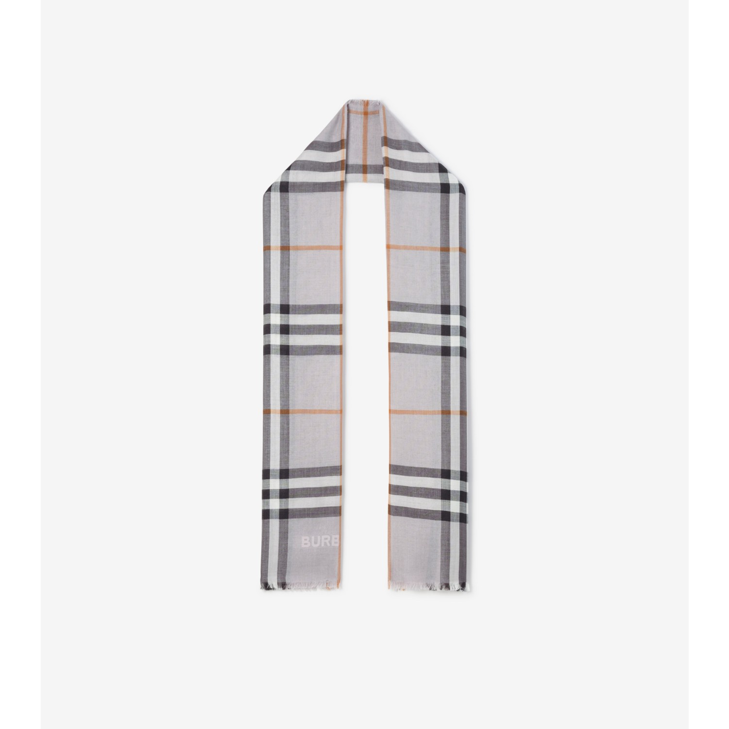 Lightweight Cashmere, Silk and Wool Grey Plaid Scarf.