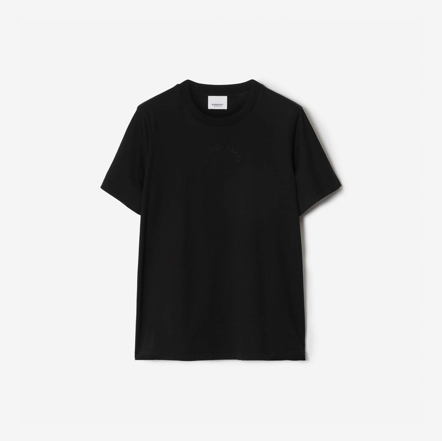 Baumwoll-T-Shirt mit gesticktem Eichenblatt-Emblem (Schwarz) - Damen | Burberry®