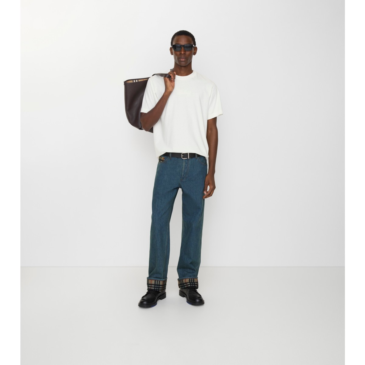  Check Straight Turn-up Jeans