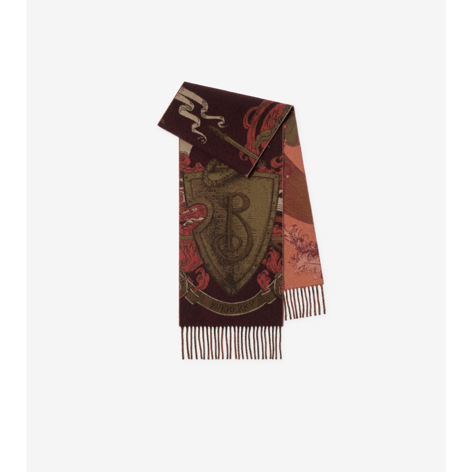 Etched Knight Cashmere Scarf in Oxblood red | Burberry® Official