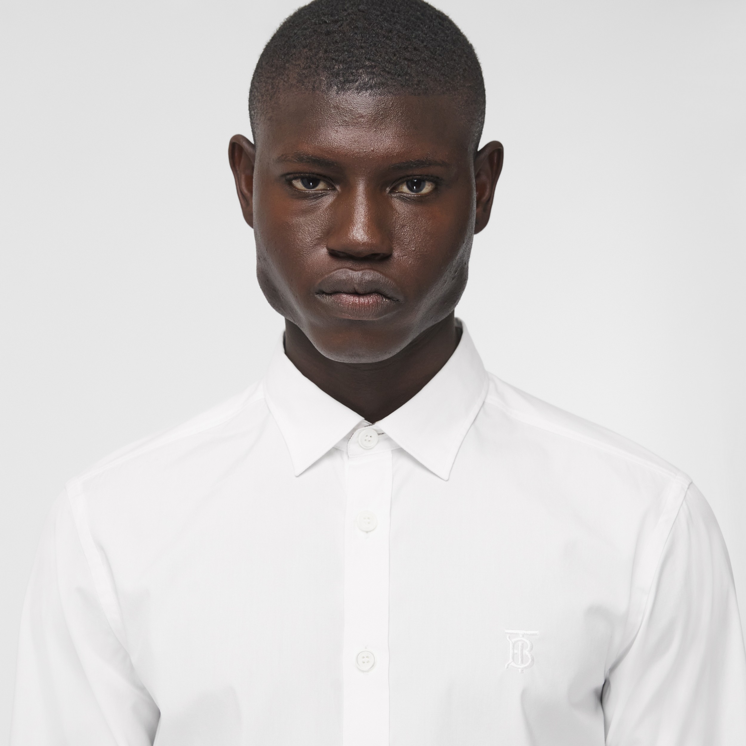 Slim Fit Monogram Motif Stretch Cotton Poplin Shirt in White - Men | Burberry® Official - 2