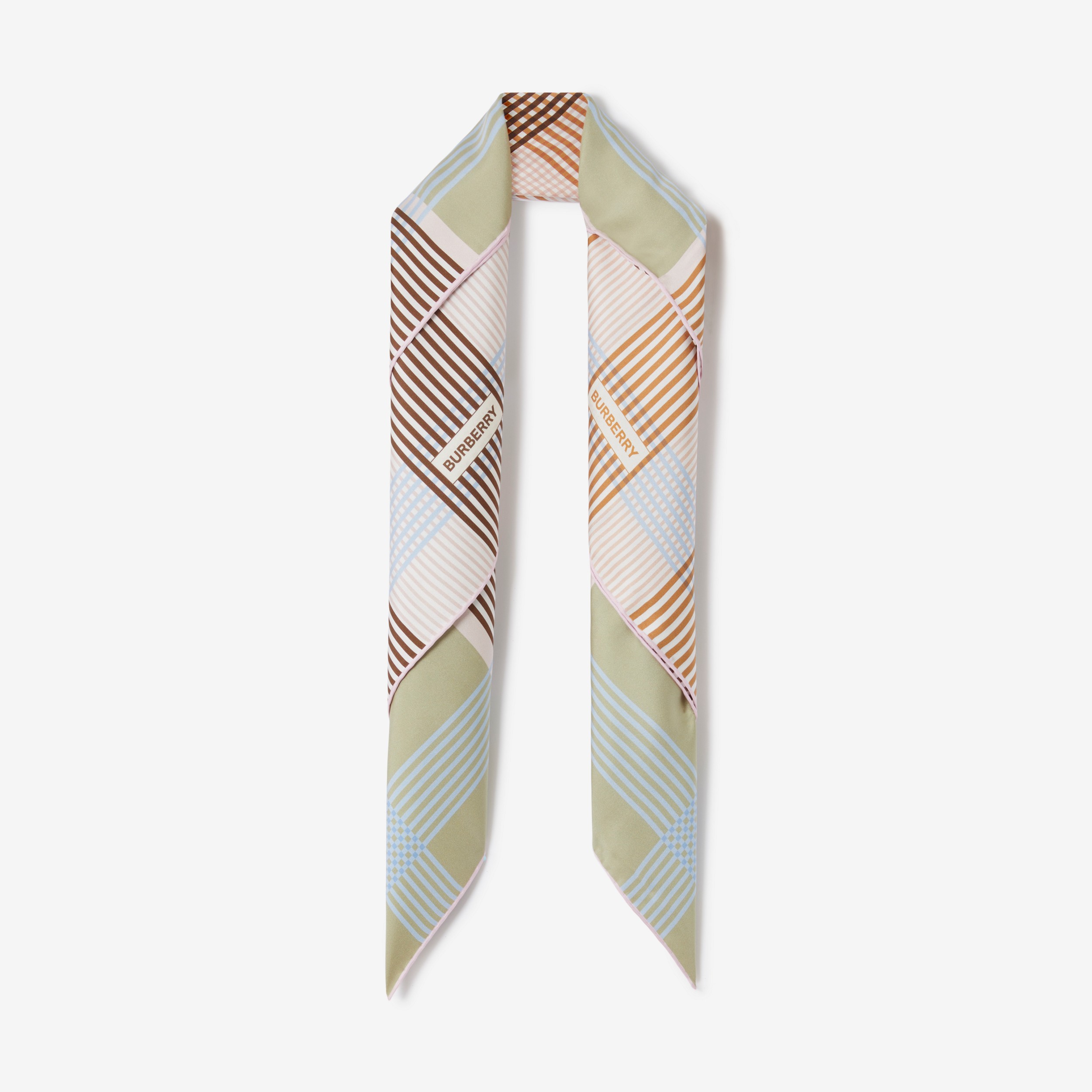 Check Silk Square Scarf in Soft Green Olive | Burberry® Official - 2
