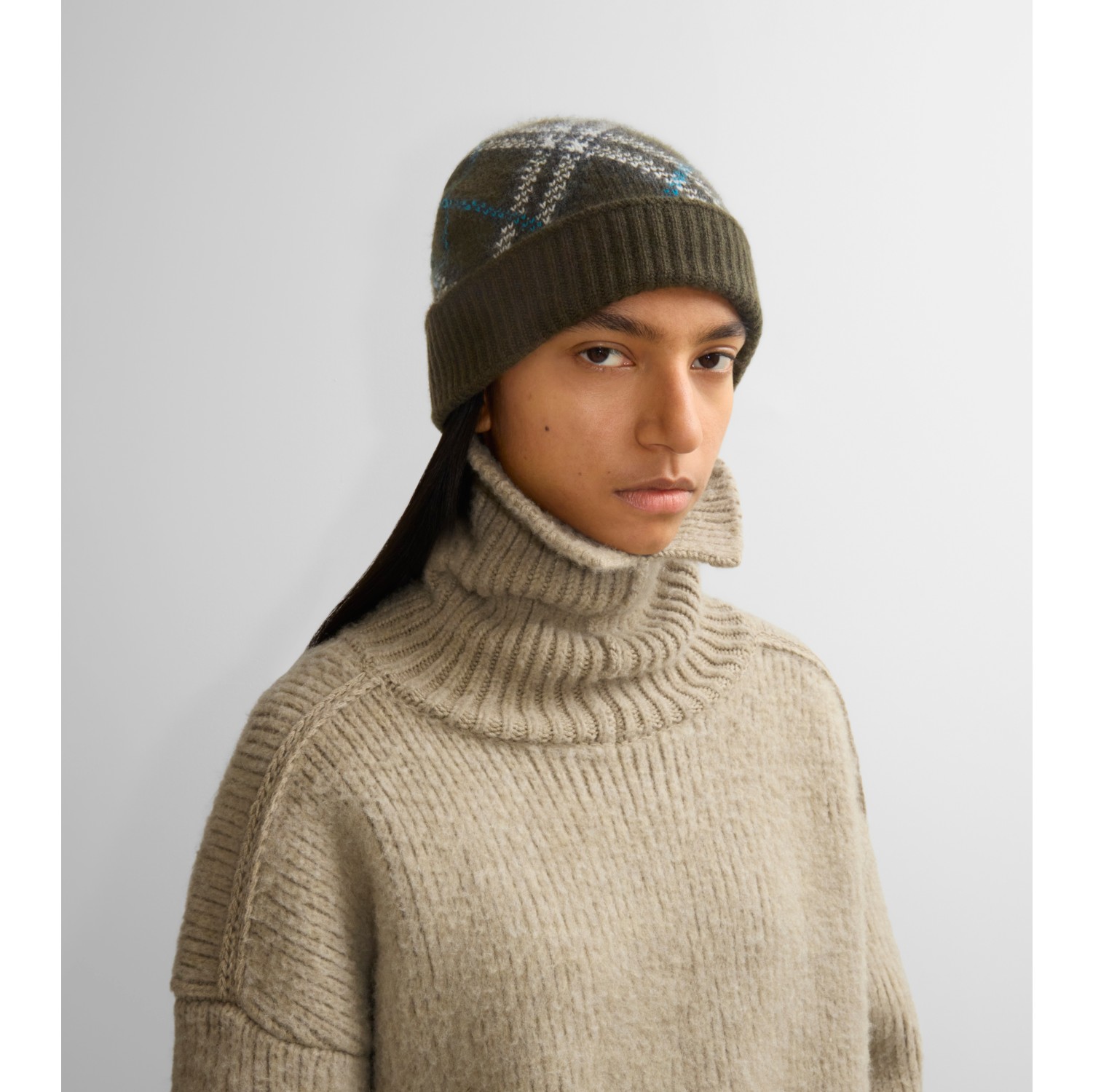 Check Cashmere Beanie