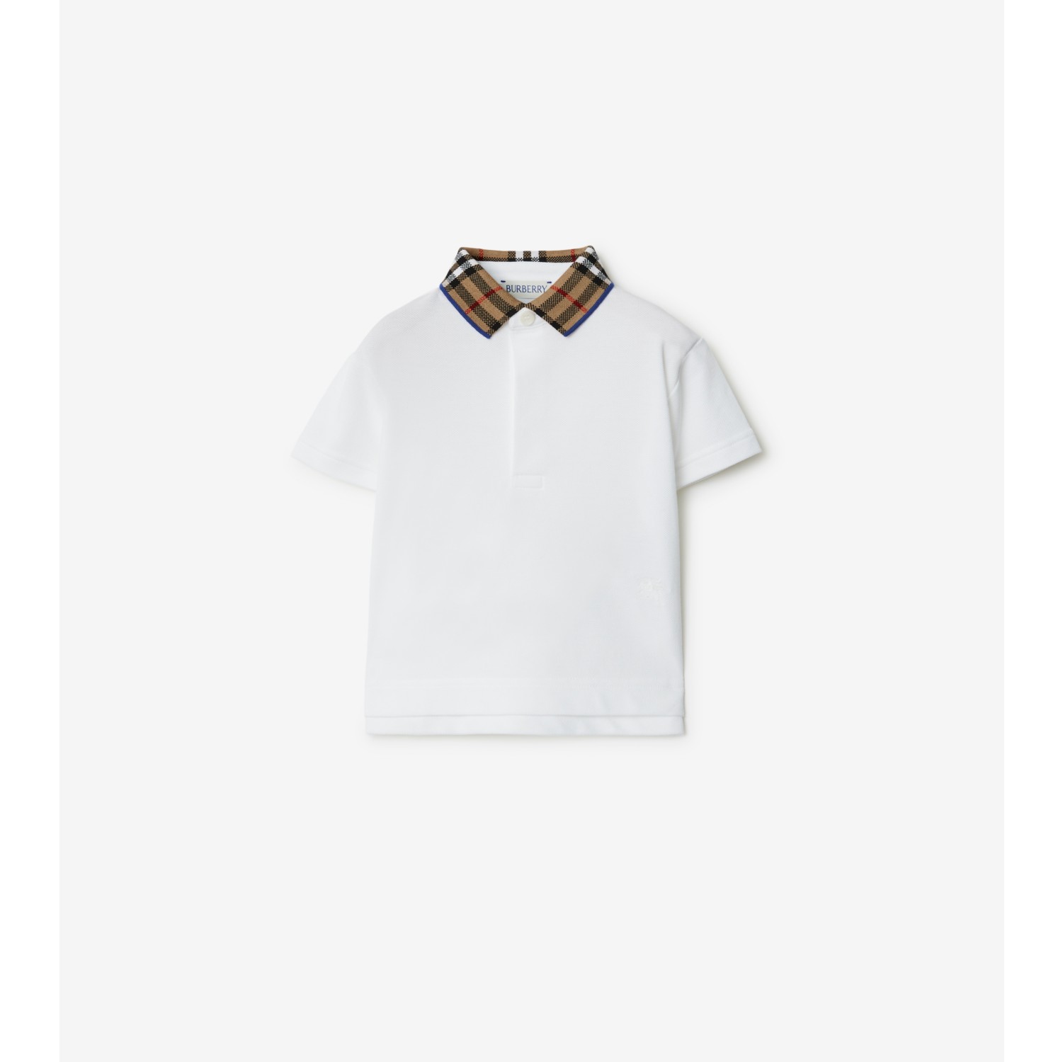 Camiseta com gola xadrez Burberry e nome bordado