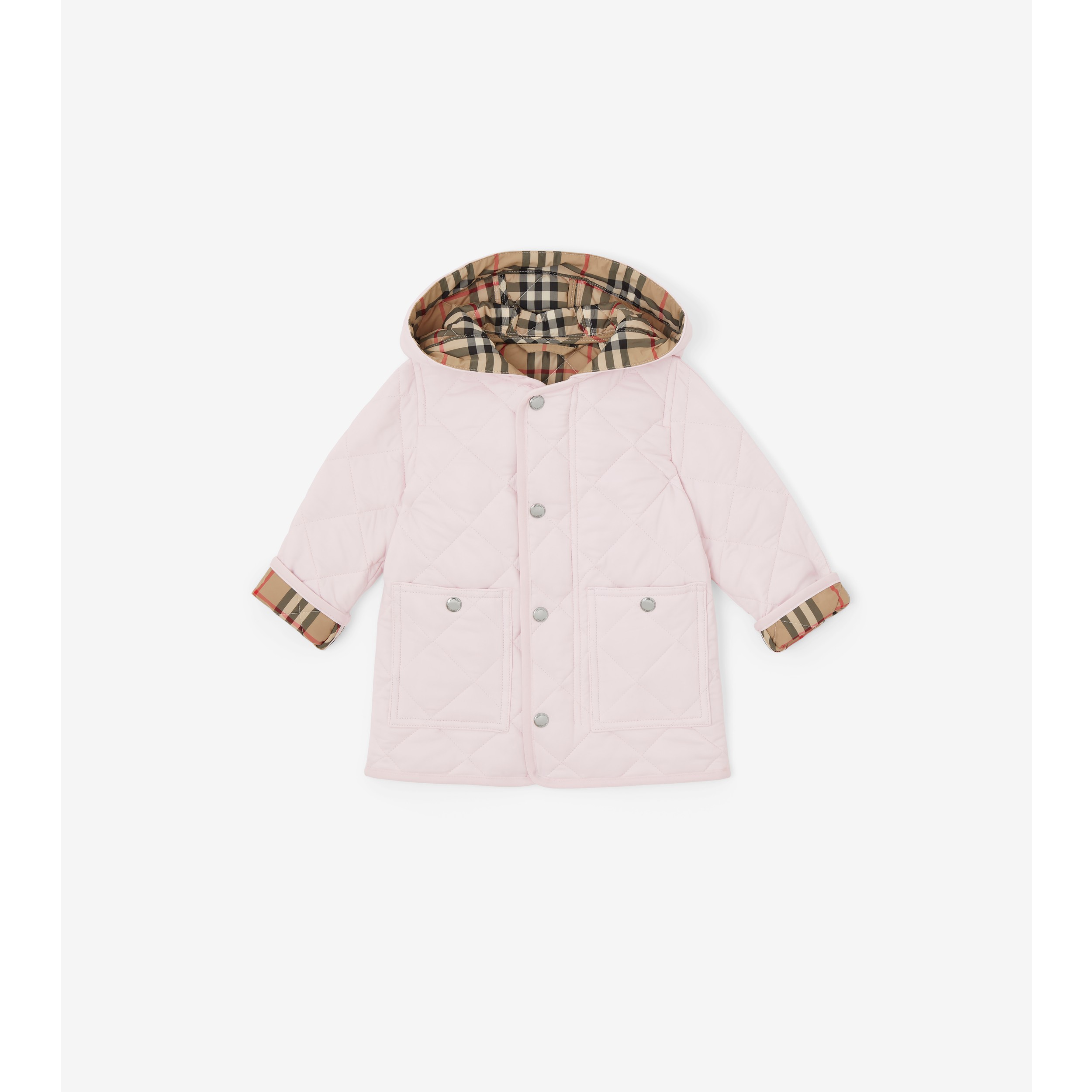 Diamond Quilted Nylon Hooded Jacket in Alabaster pink Children Burberry Official