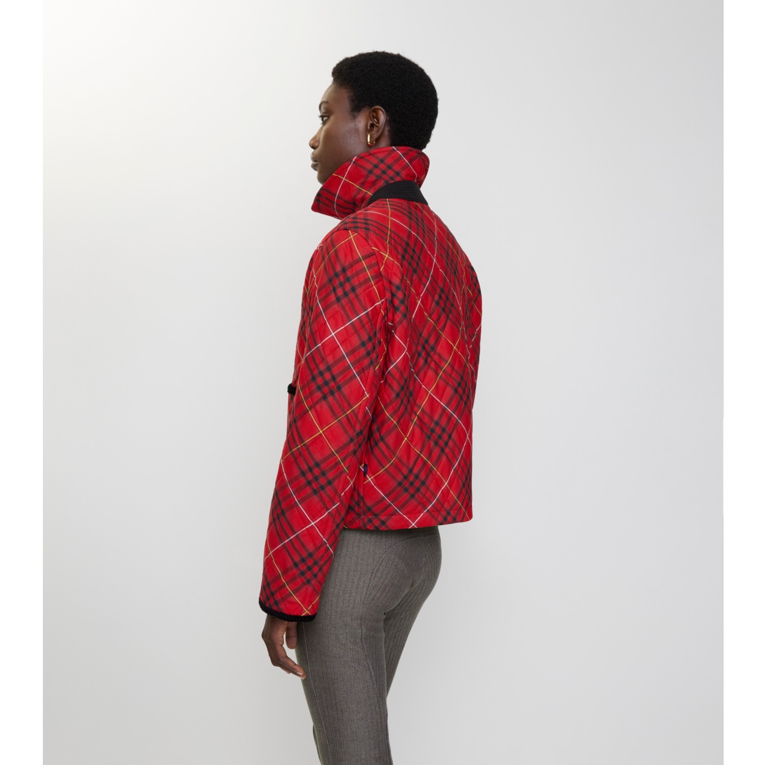 Cropped Check Cotton Quilted Jacket