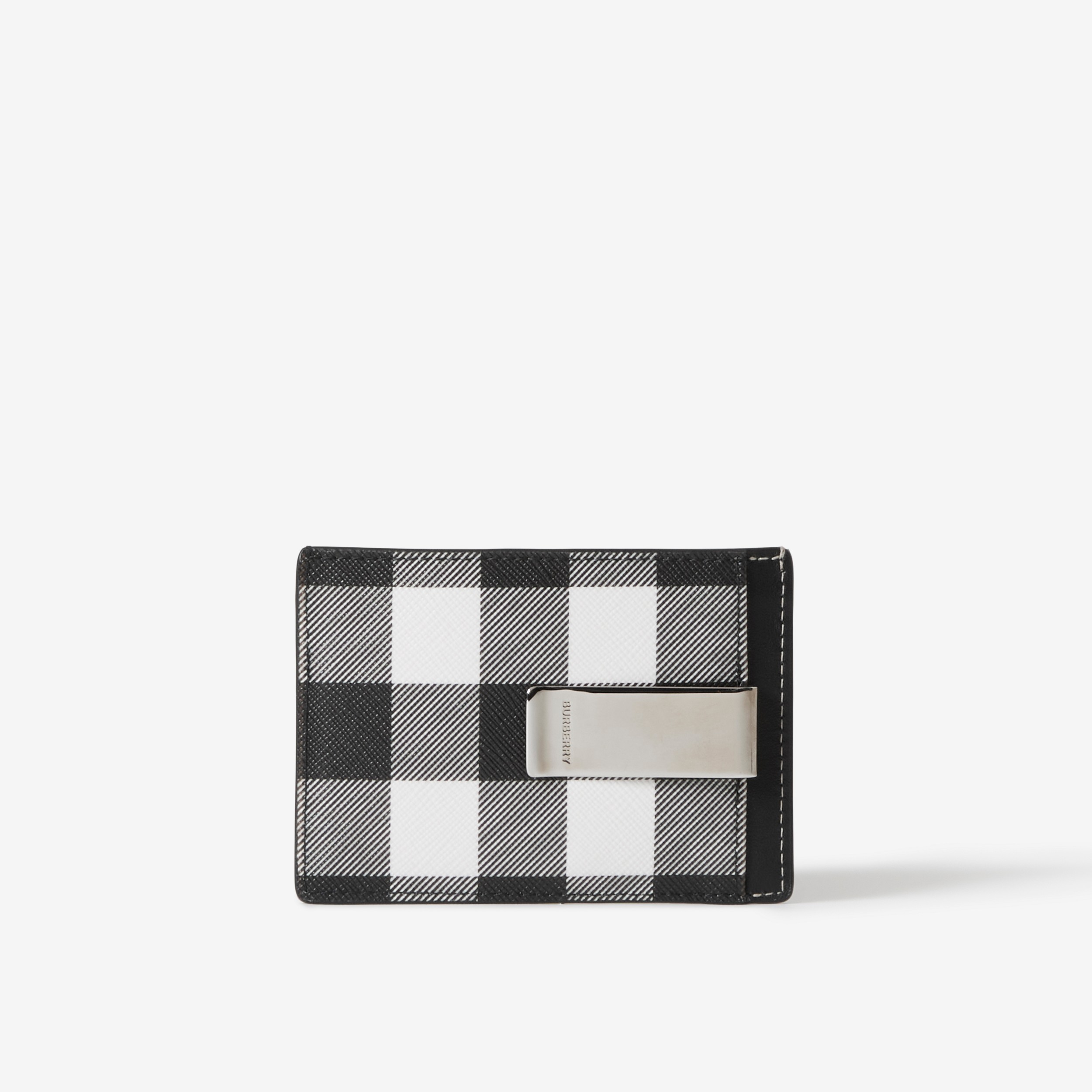 Check and Leather Money Clip Card Case in Dark Birch Brown - Men | Burberry® Official - 3