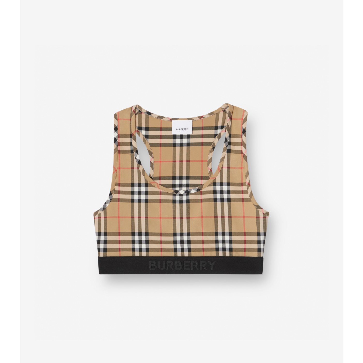 Logo Detail Vintage Check Bra Top in Archive Beige - Burberry