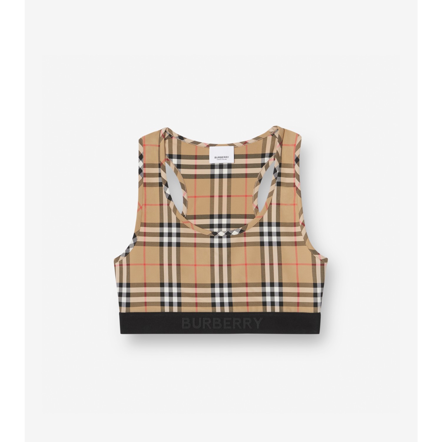 Logo Detail Vintage Check Bra Top in Archive beige - Women, Nylon |  Burberry® Official