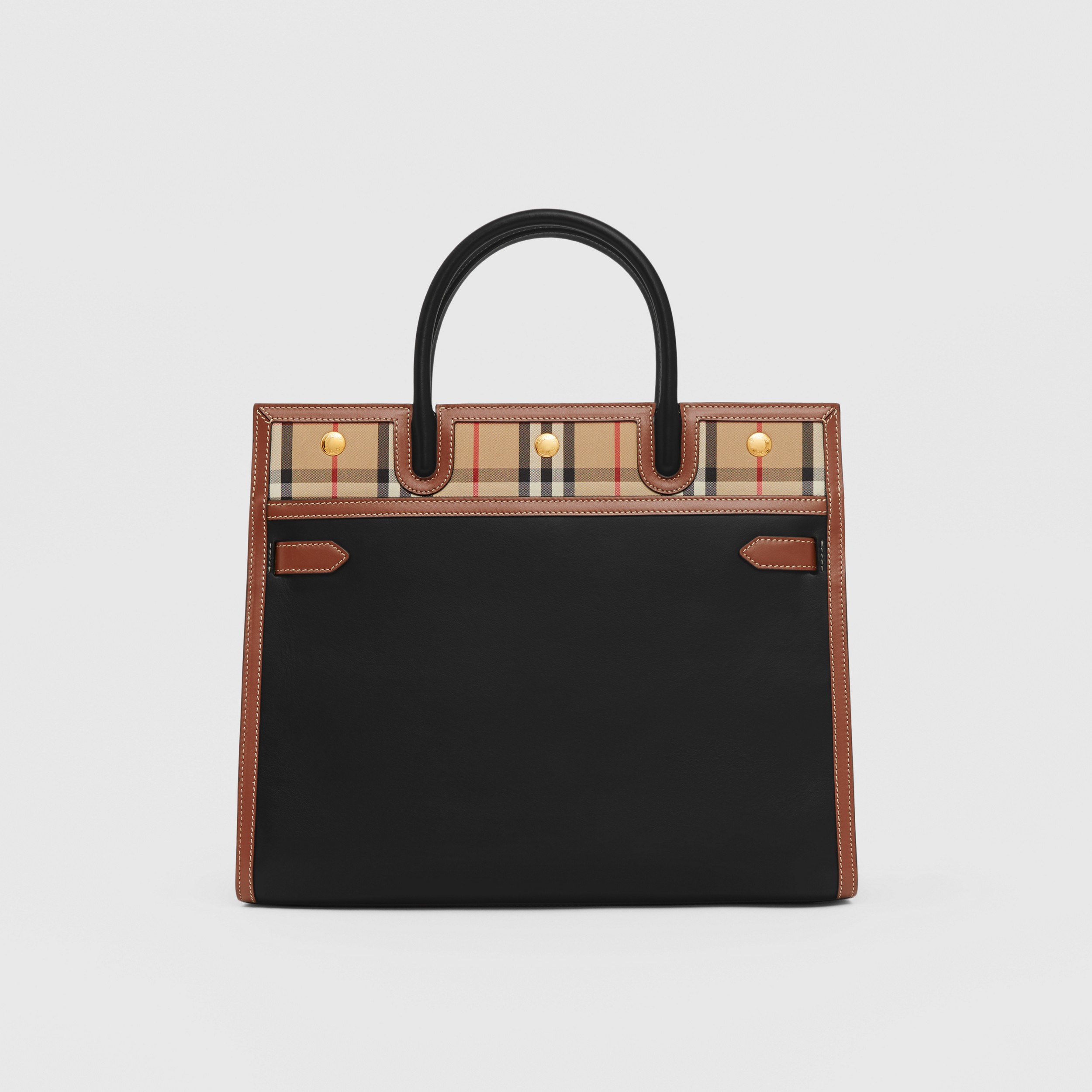 Leather and Vintage Check Small Two-handle Title Bag in Black - Women | Burberry® Official - 1