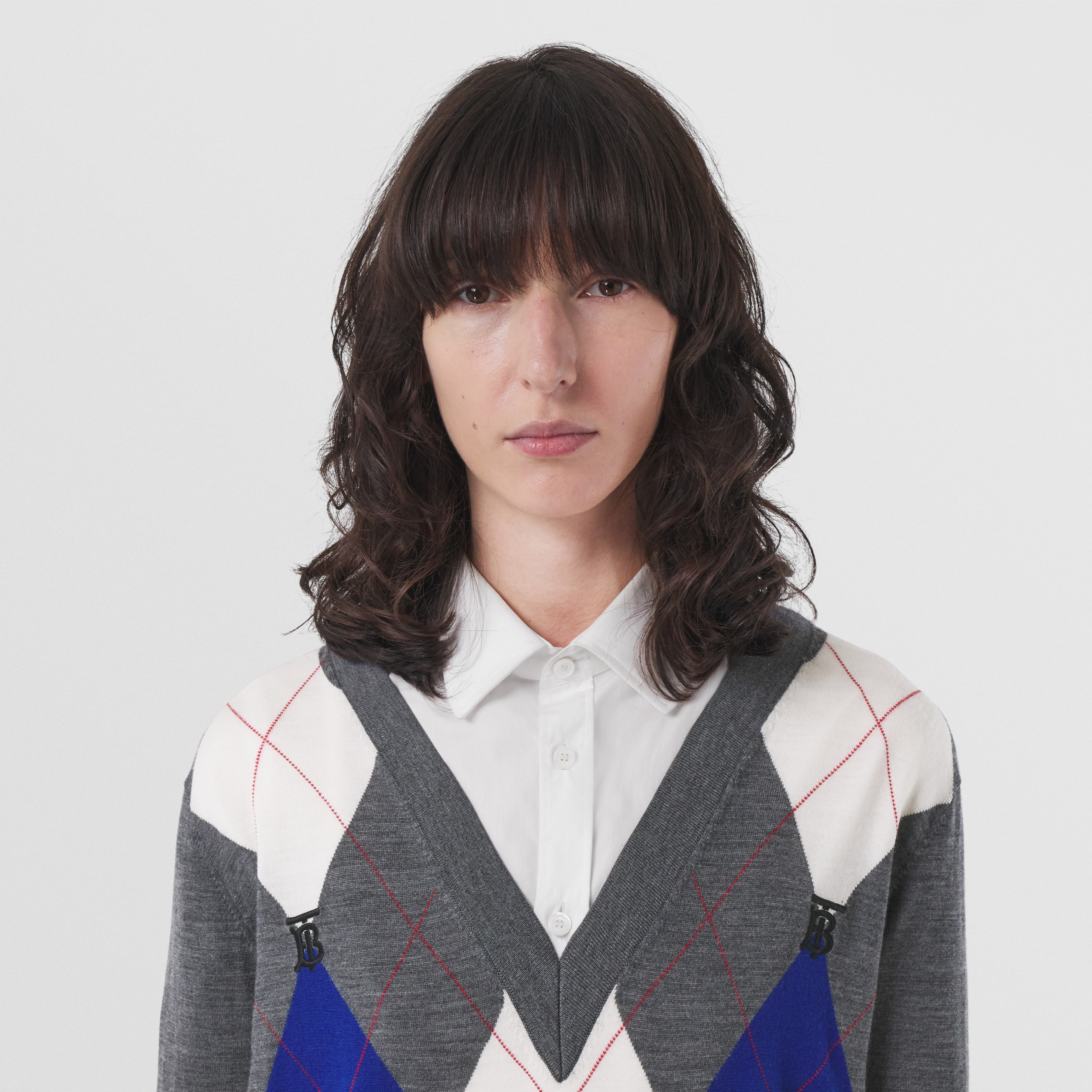 Monogram Motif Argyle Intarsia Wool Sweater in Mid Grey Melange - Women | Burberry® Official - 2