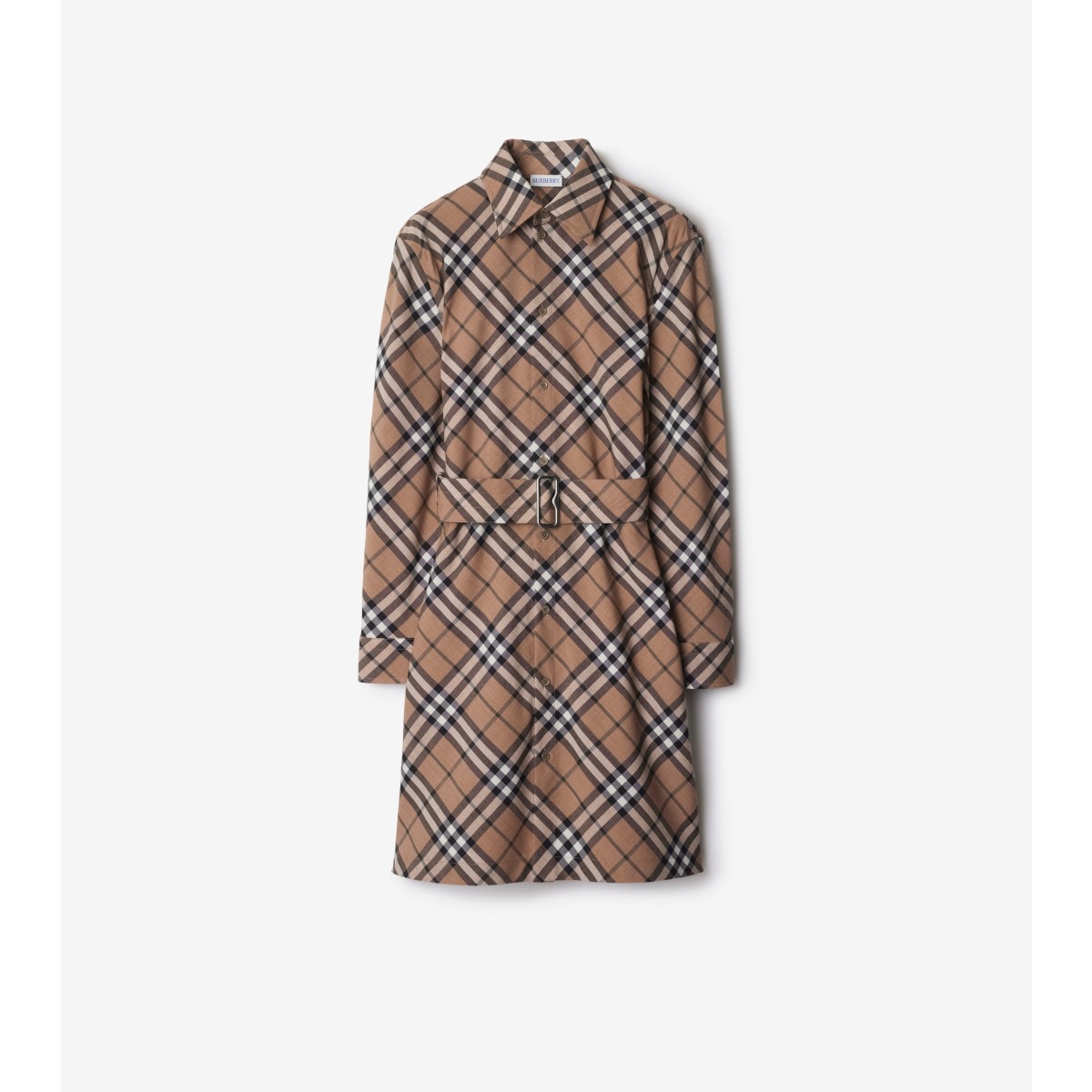 Shop Burberry Check Wool Blend Shirt Dress In Linden