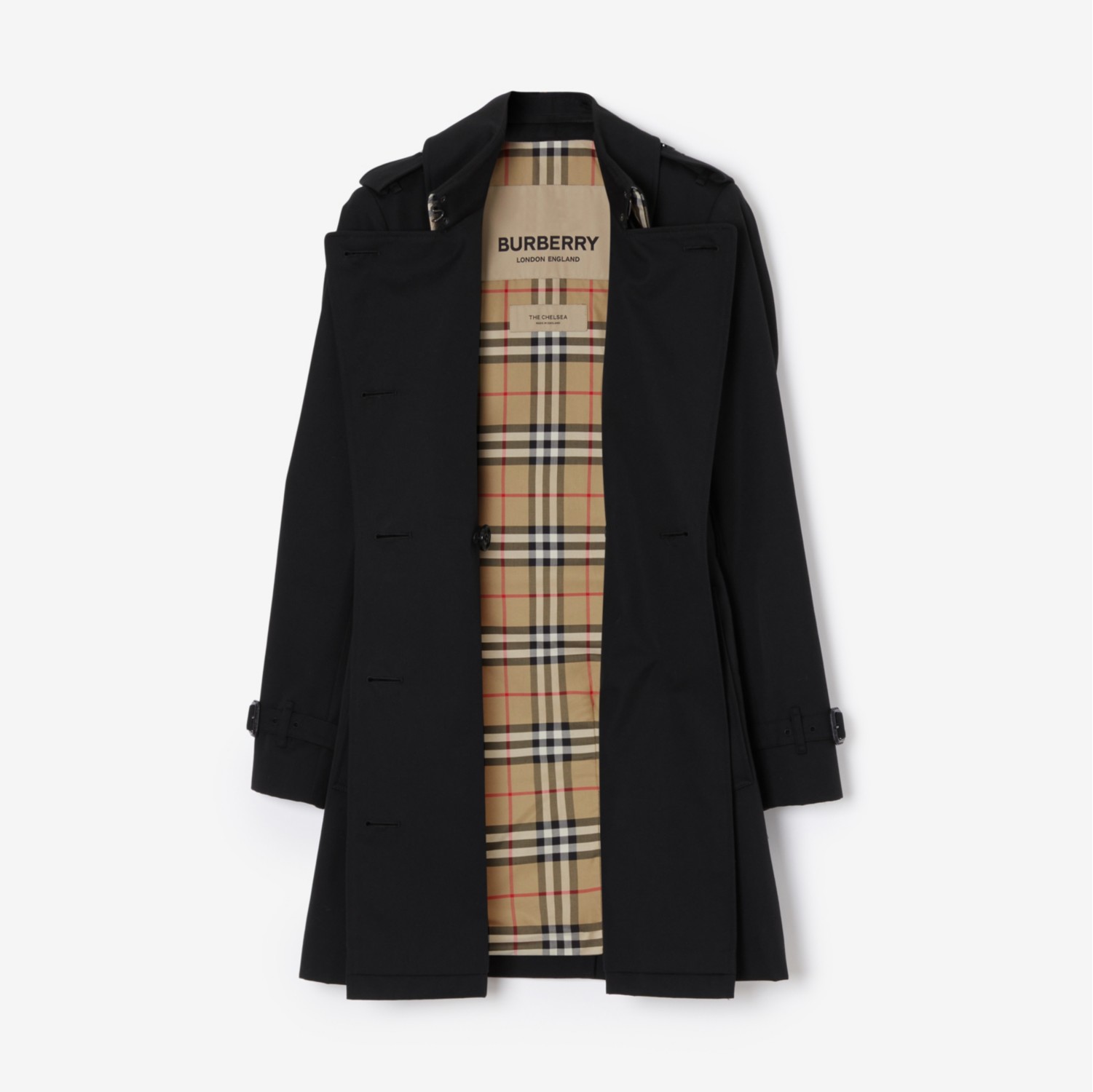 Short Chelsea Heritage Trench Coat in Black - Women, Cotton Gabardine | Burberry® Official