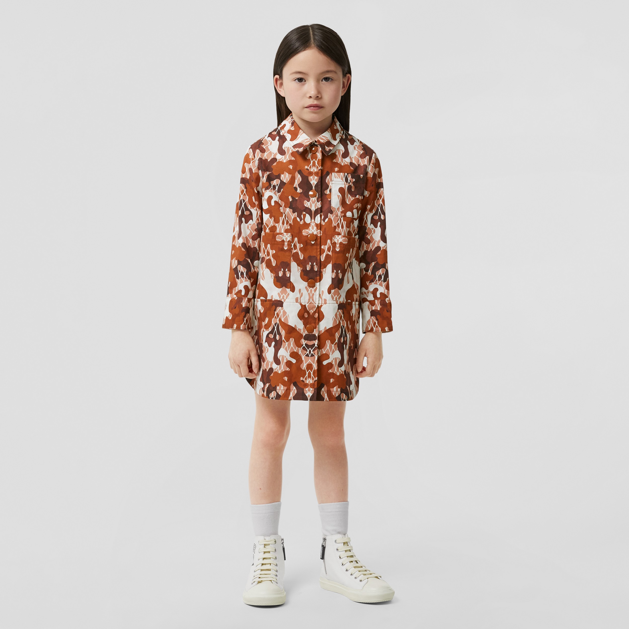 Camouflage Print Cotton Shirt Dress in Light Hazelnut Brown | Burberry® Official - 3