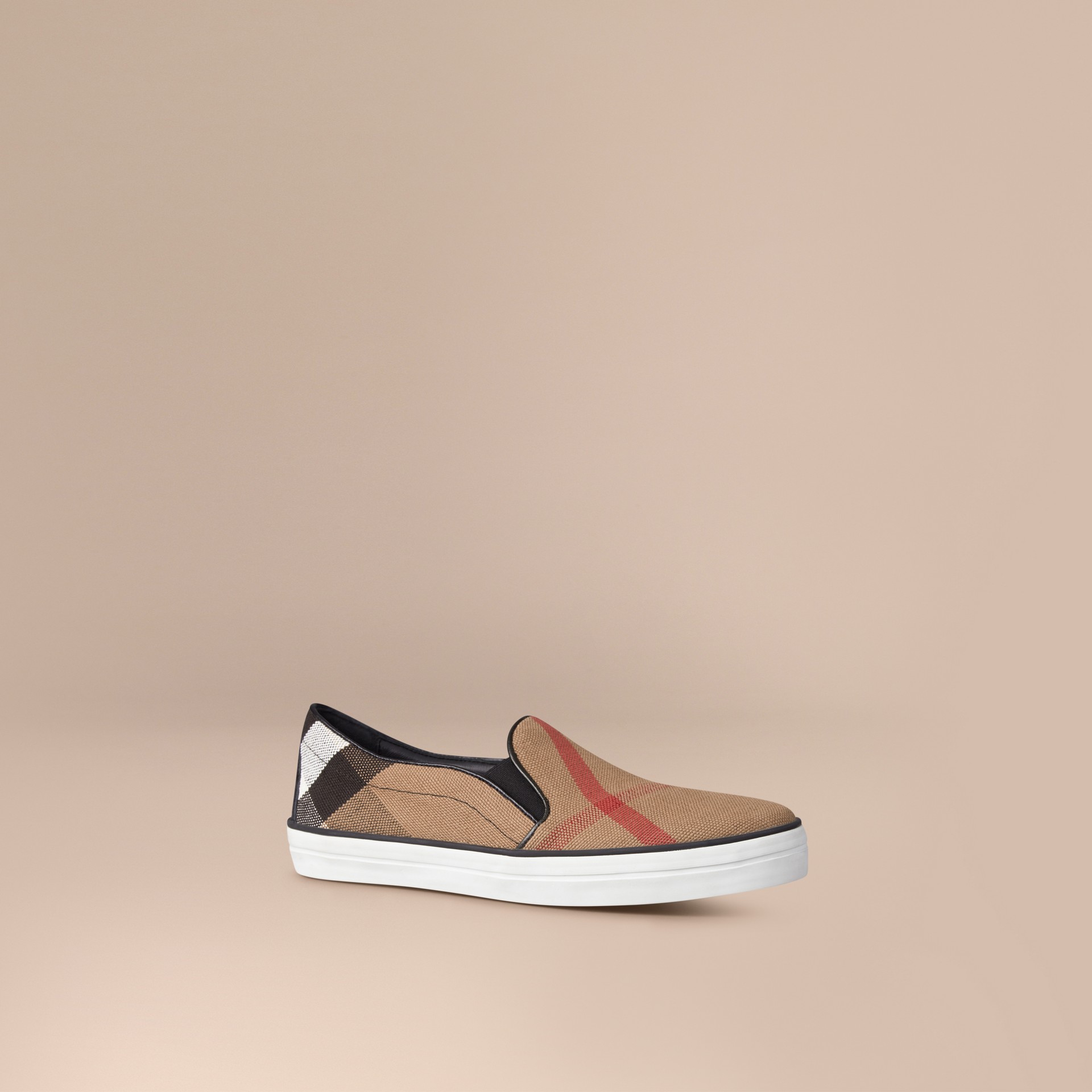 canvas check slip on trainers in black burberry canvas check slip on trainers in black burberry