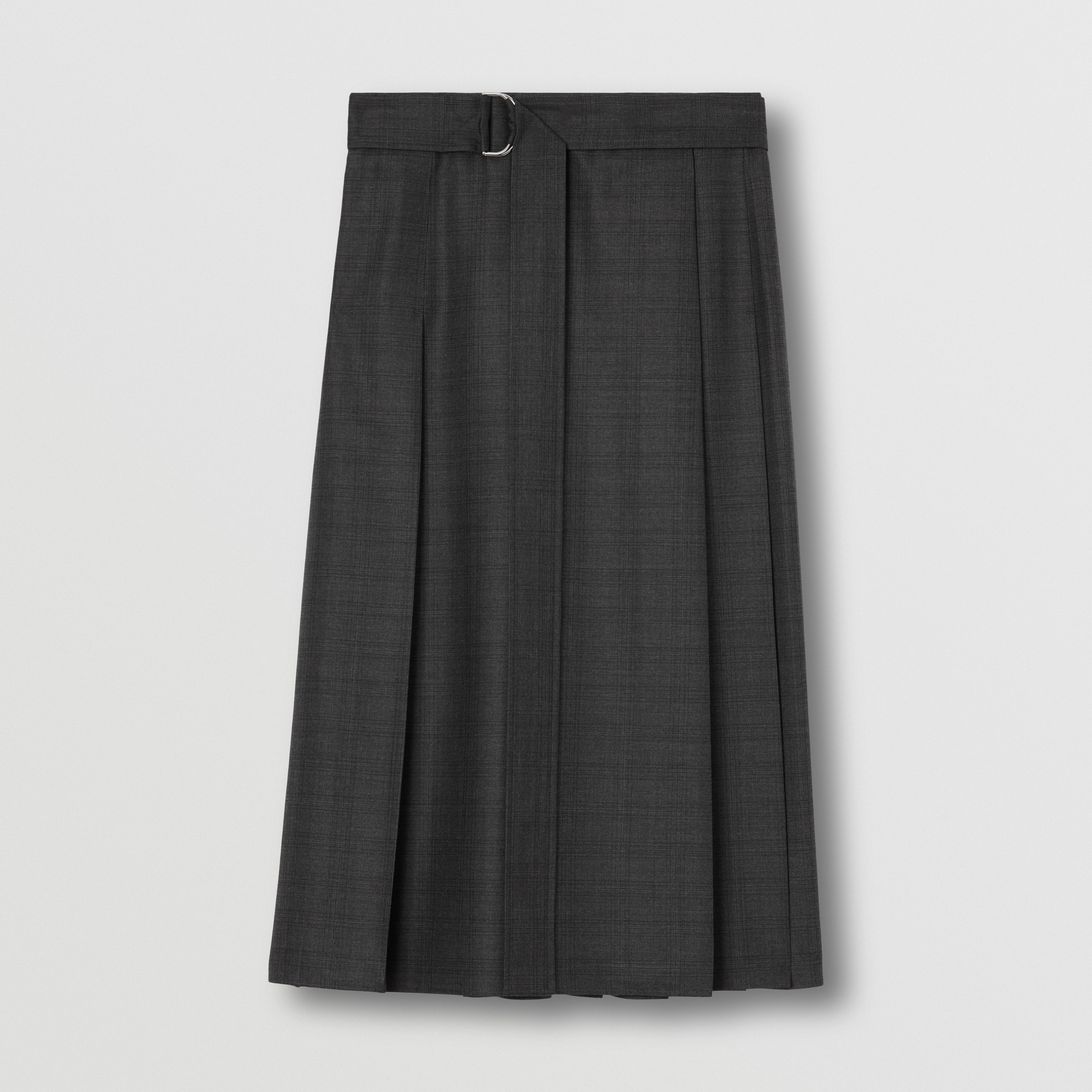 Prince of Wales Check Pleated Wool Skirt in Dark Grey Melange - Women | Burberry® Official - 4