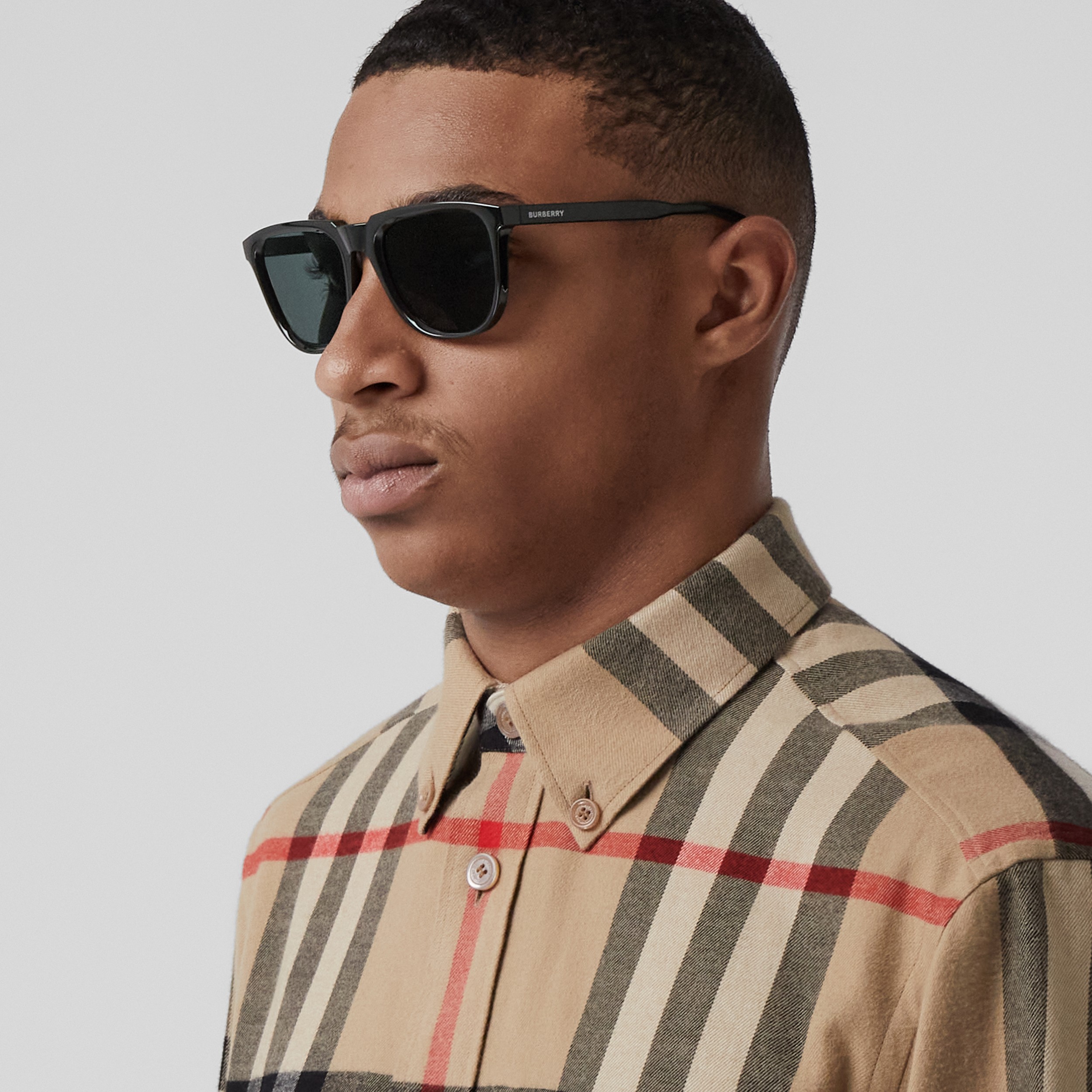 Stripe Detail Square Frame Sunglasses in Black - Men | Burberry® Official - 3