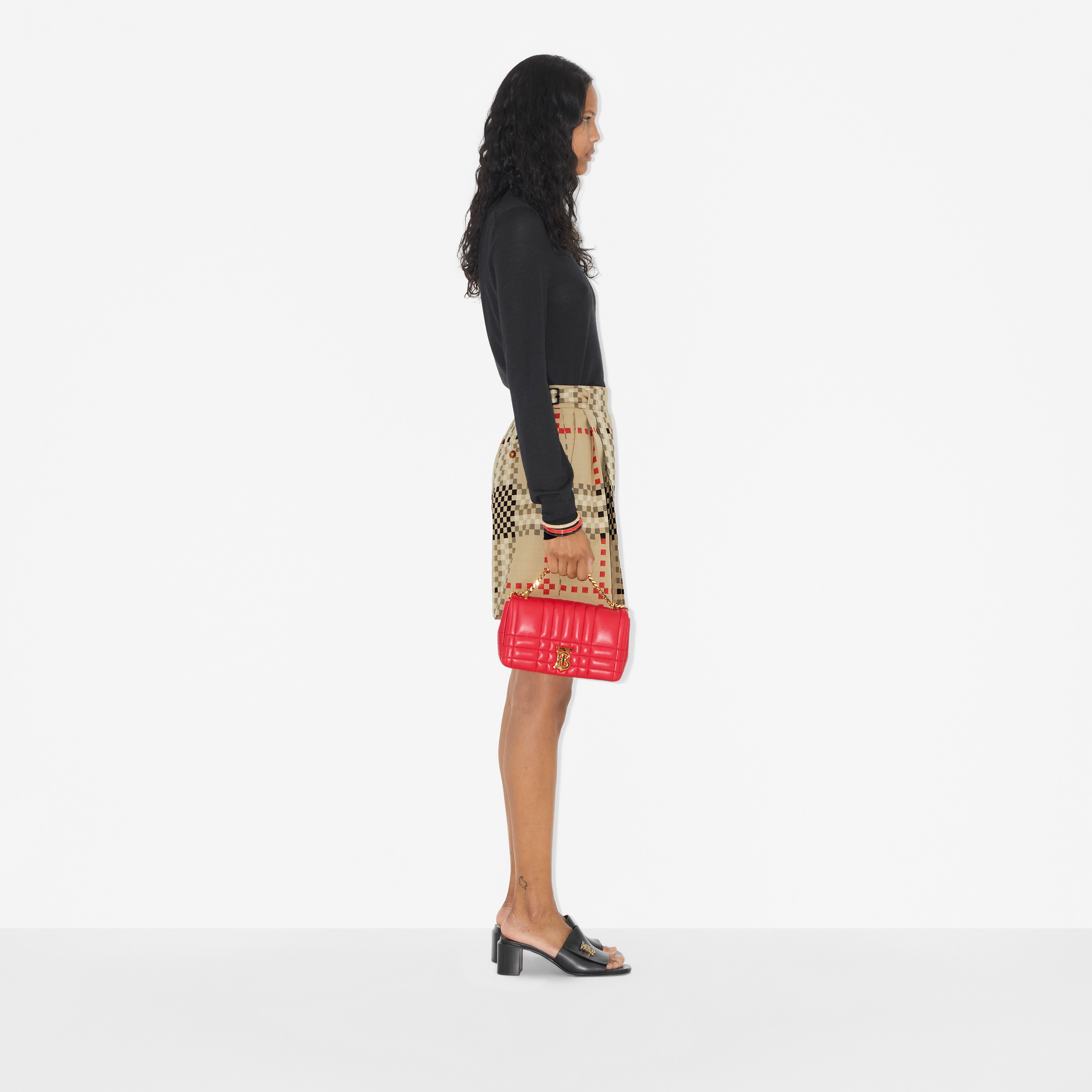 Pantalones cortos de vestir en lana Check pixelado para tallas pequeñas (Beige Vintage) - Mujer | Burberry® oficial - 3