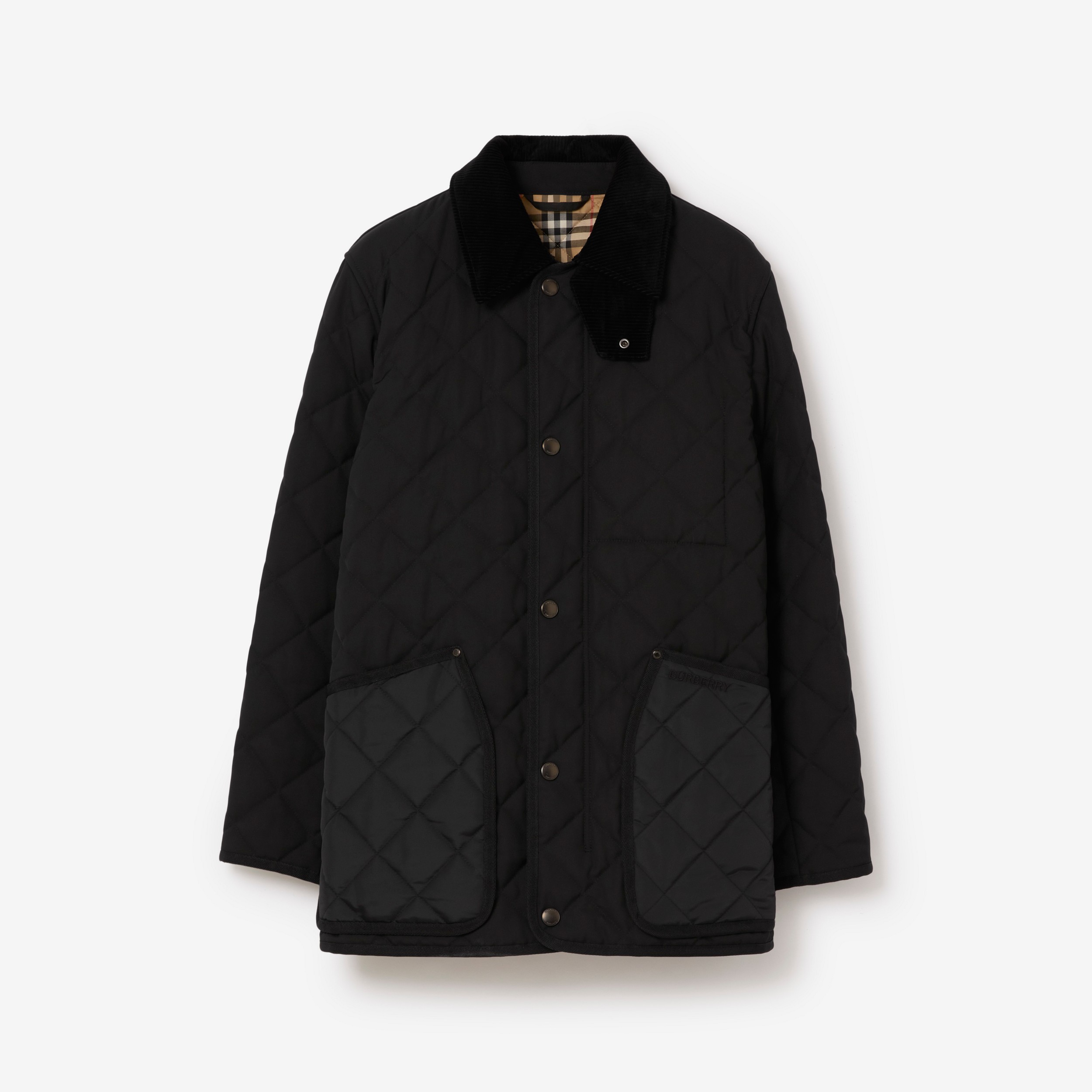Jaqueta de campo em matelassê com colarinho em veludo cotelê (Preto) - Homens | Burberry® oficial - 1