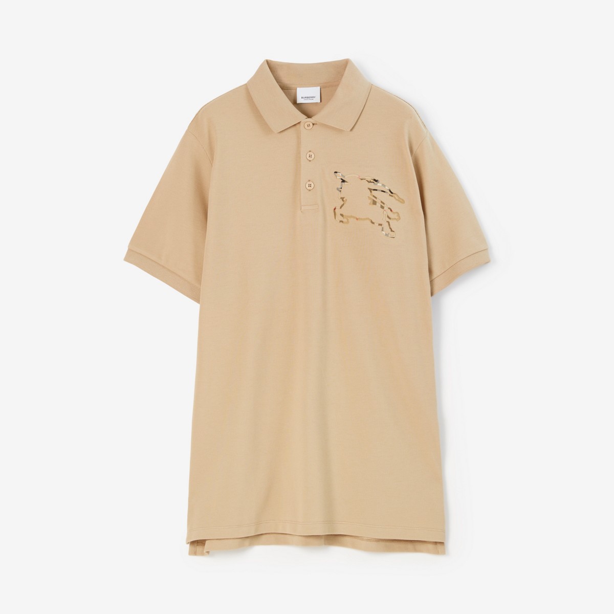 Shop Burberry Check Ekd Cotton Polo Shirt In Soft Fawn