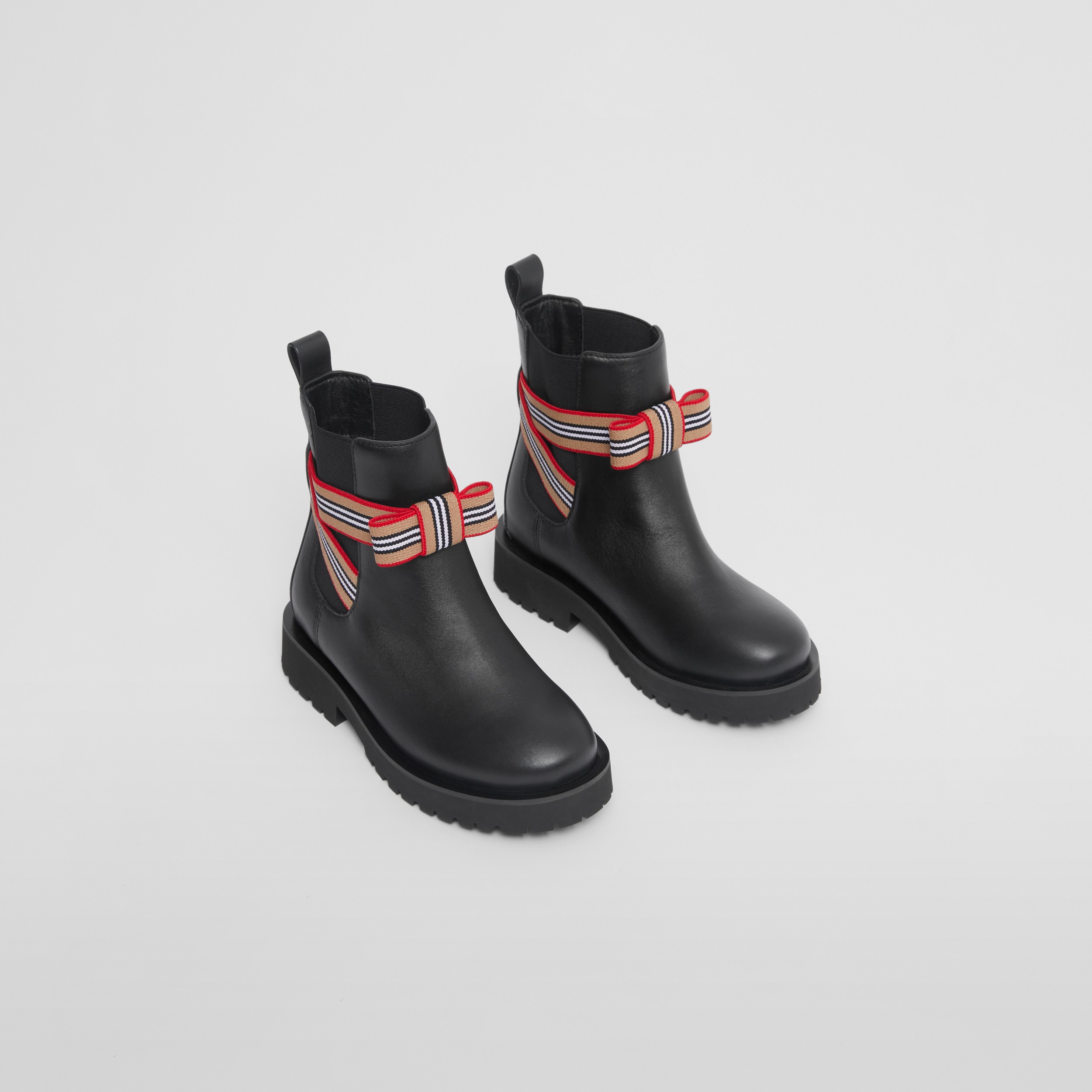 Icon Stripe Bow Leather Chelsea Boots in Black - Children | Burberry® Official - 1