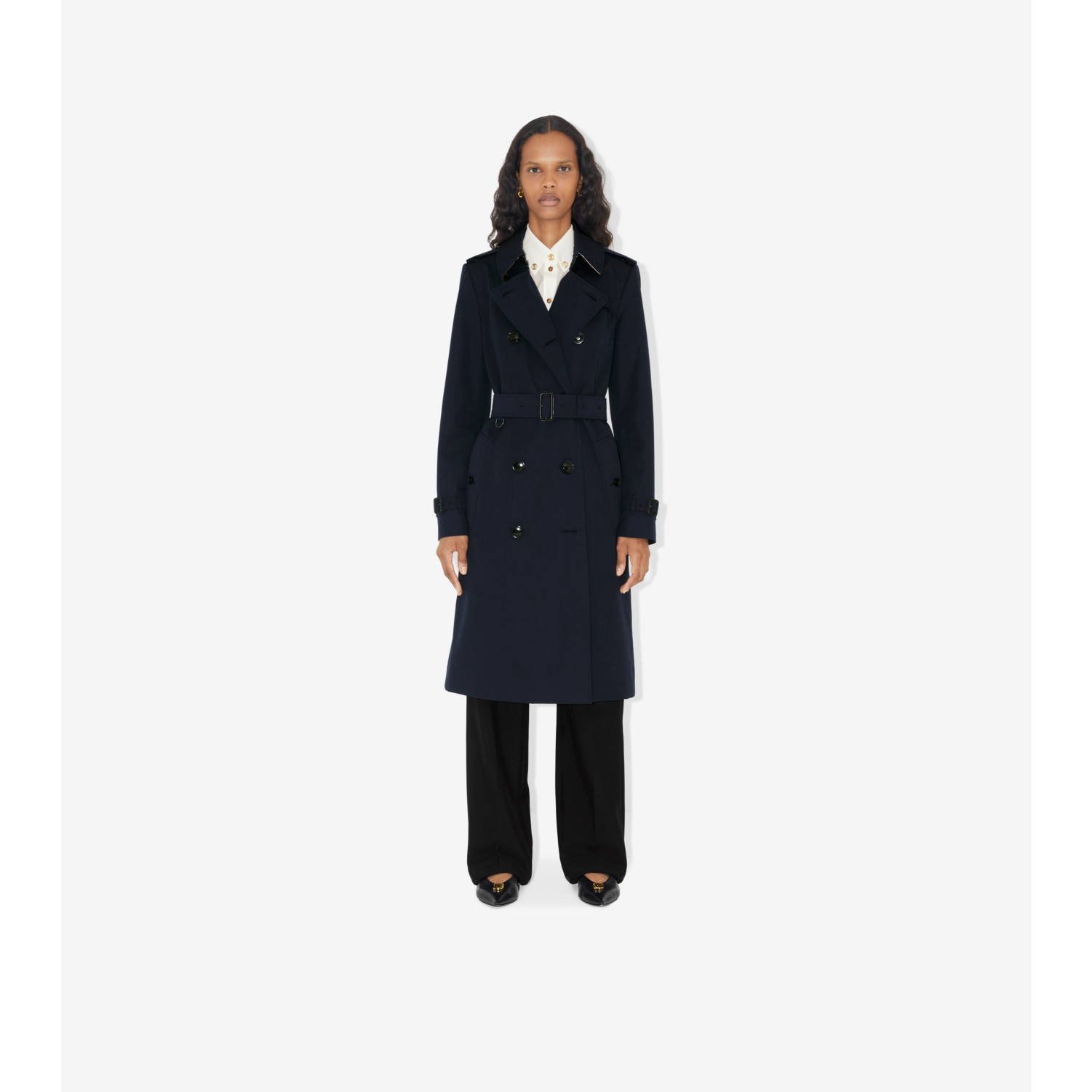 Long Chelsea Heritage Trench Coat in Coal blue Women Cotton Gabardine Burberry Official