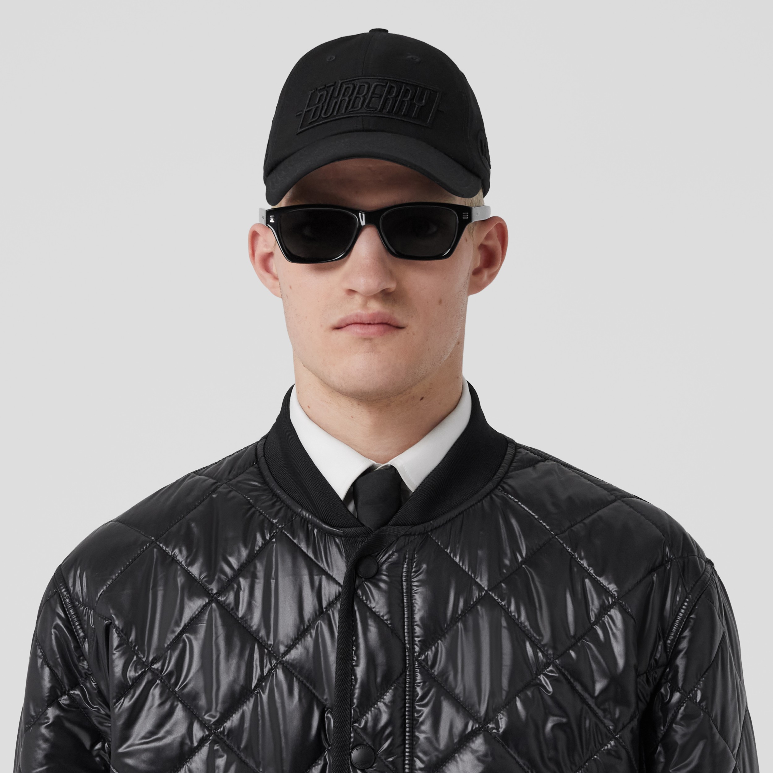 Diamond Quilted Nylon Bomber Jacket in Black Men Burberry® Official