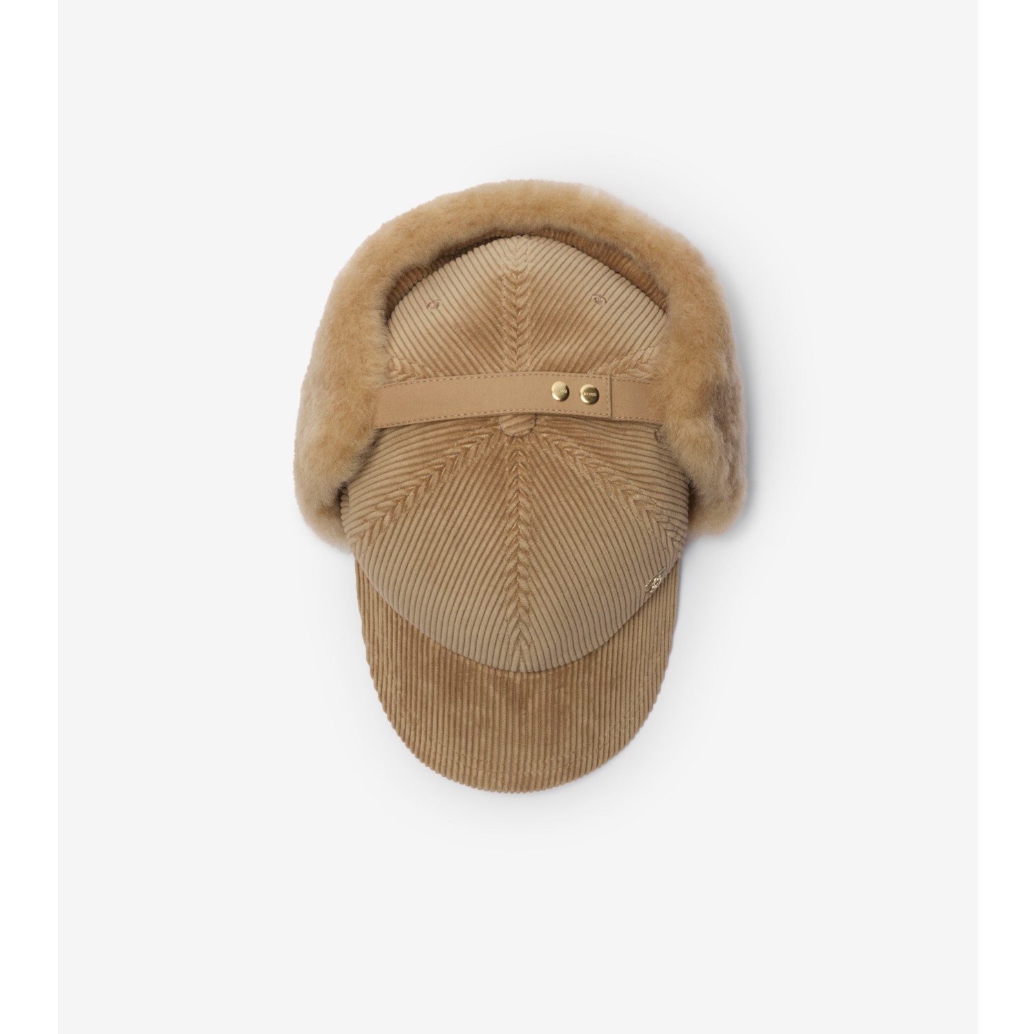 Trapper cap em veludo cotelê com detalhe de shearling