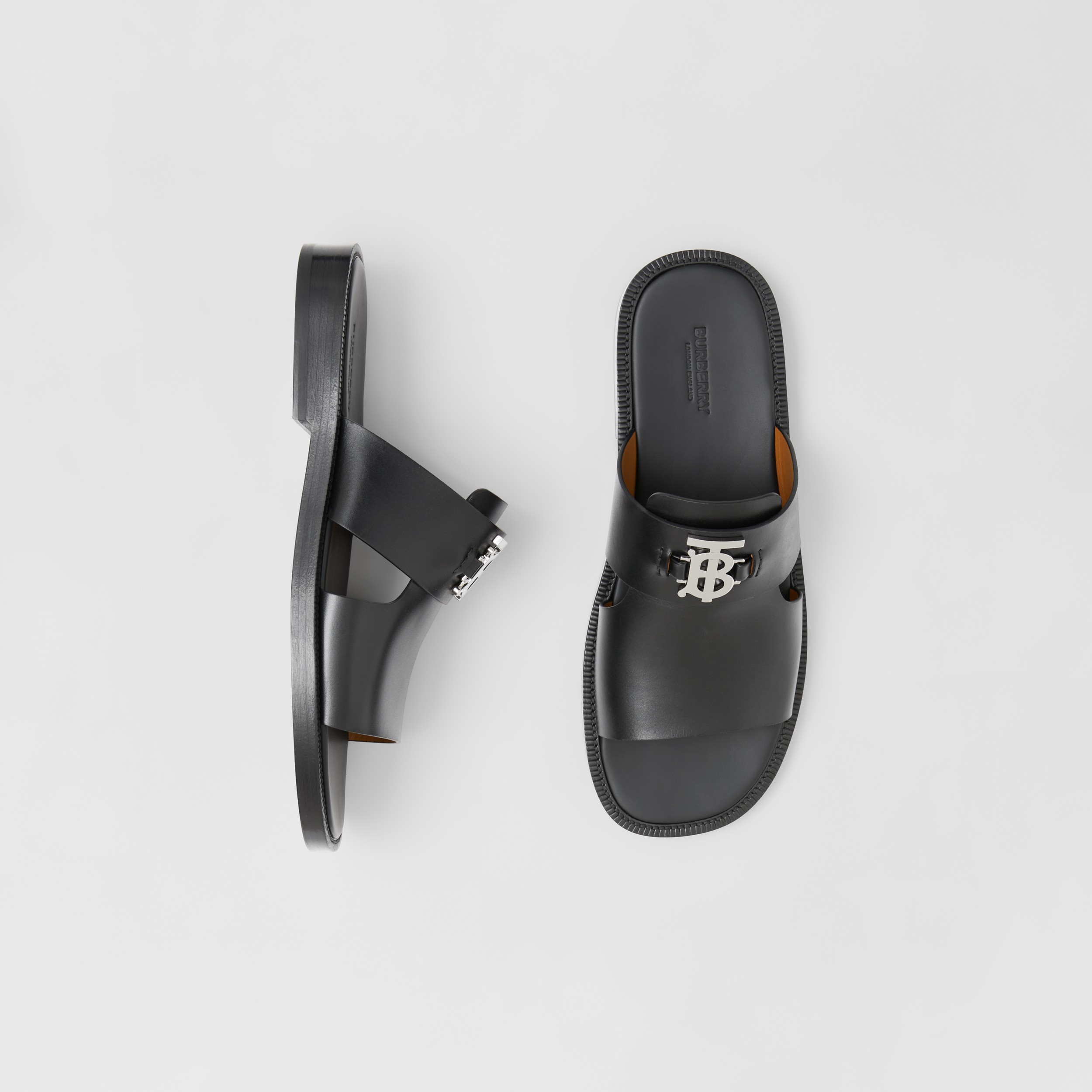 Monogram Motif Leather Sandals in Black - Men | Burberry® Official