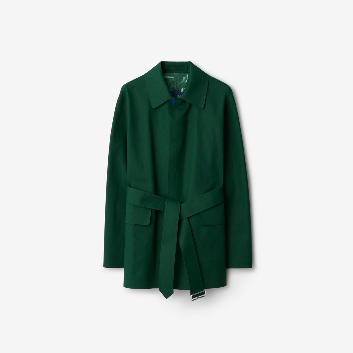 Burberry Short Cotton Car Coat In Ivy