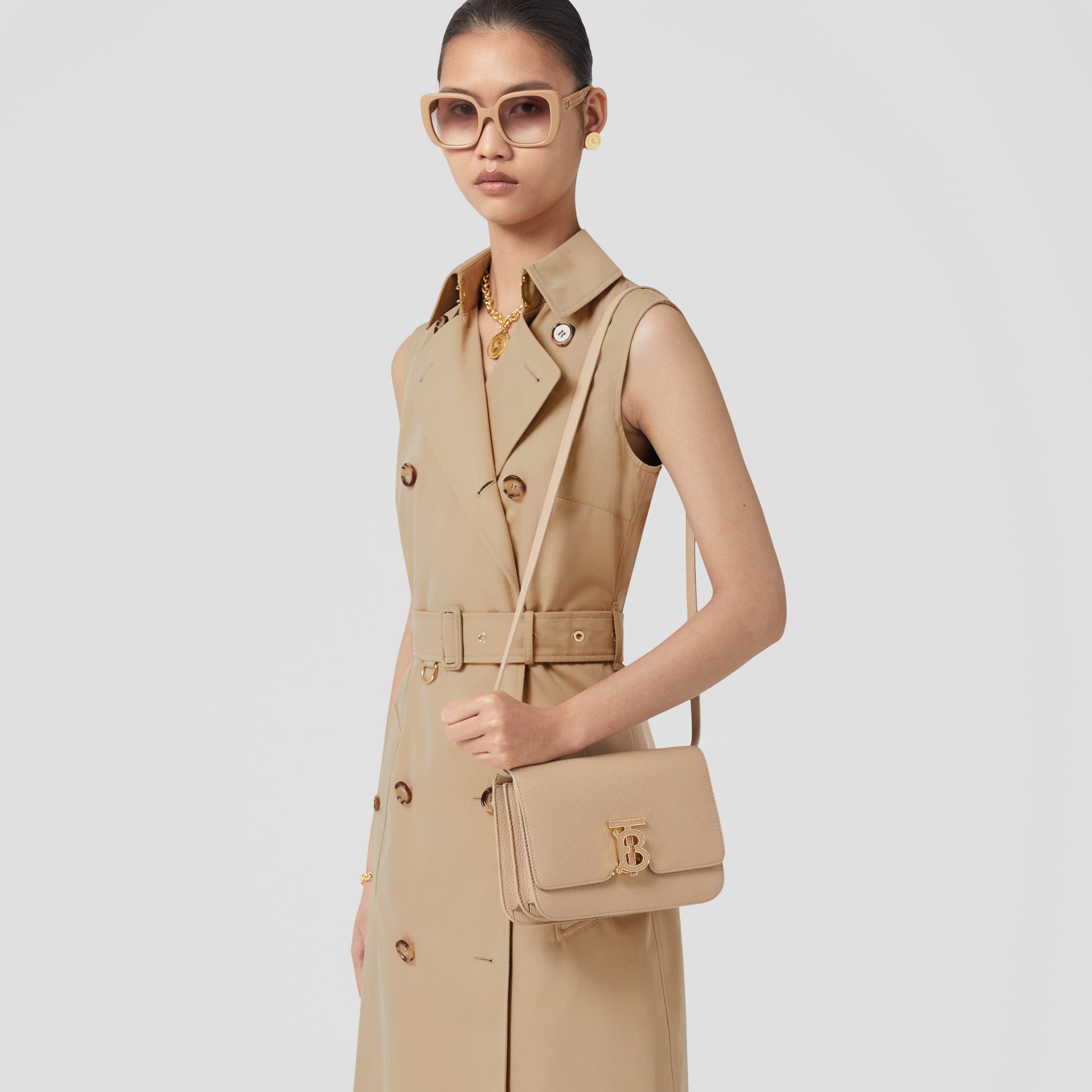 Topstitched Grainy Leather Small TB Bag in Oat Beige - Women | Burberry® Official - 3
