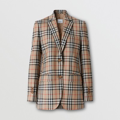 Vintage Check Wool Tailored Jacket in Archive Beige - Women | Burberry®  Official