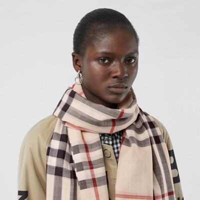 Lightweight Check Wool and Silk Scarf 