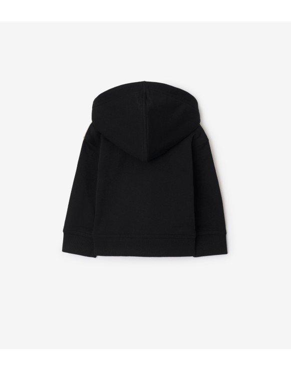 Check Trim Cotton Zip Hoodie