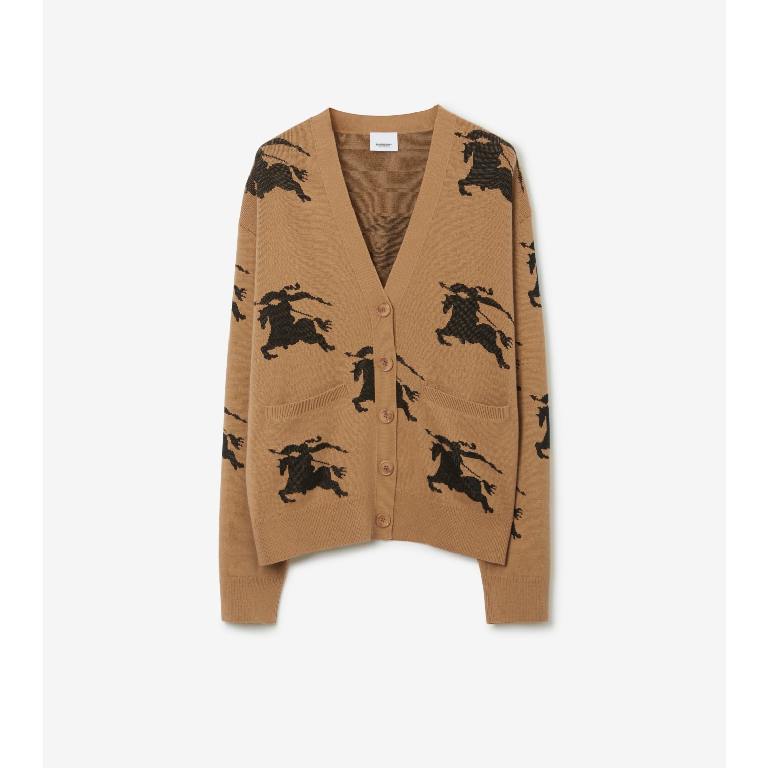 Cardigan en coton et soie EKD Camel Noir Femme Site officiel Burberry