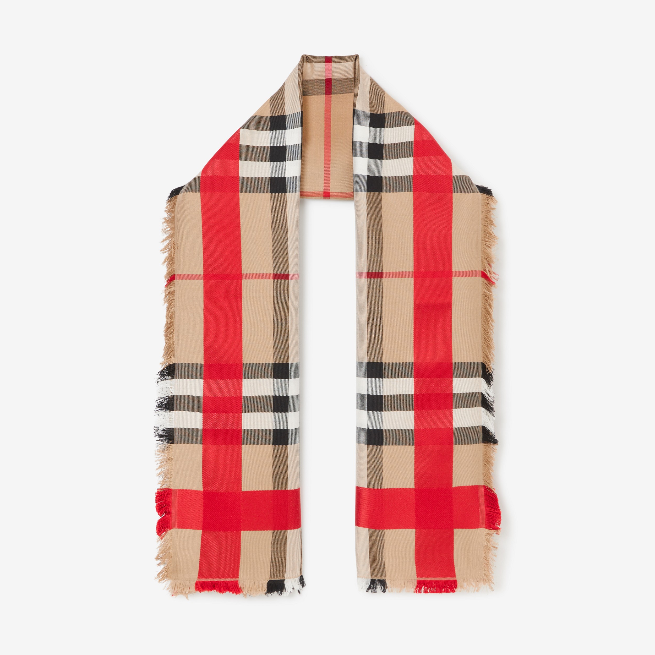 Check Silk Wool Large Square Scarf in Archive Beige | Burberry® Official - 1
