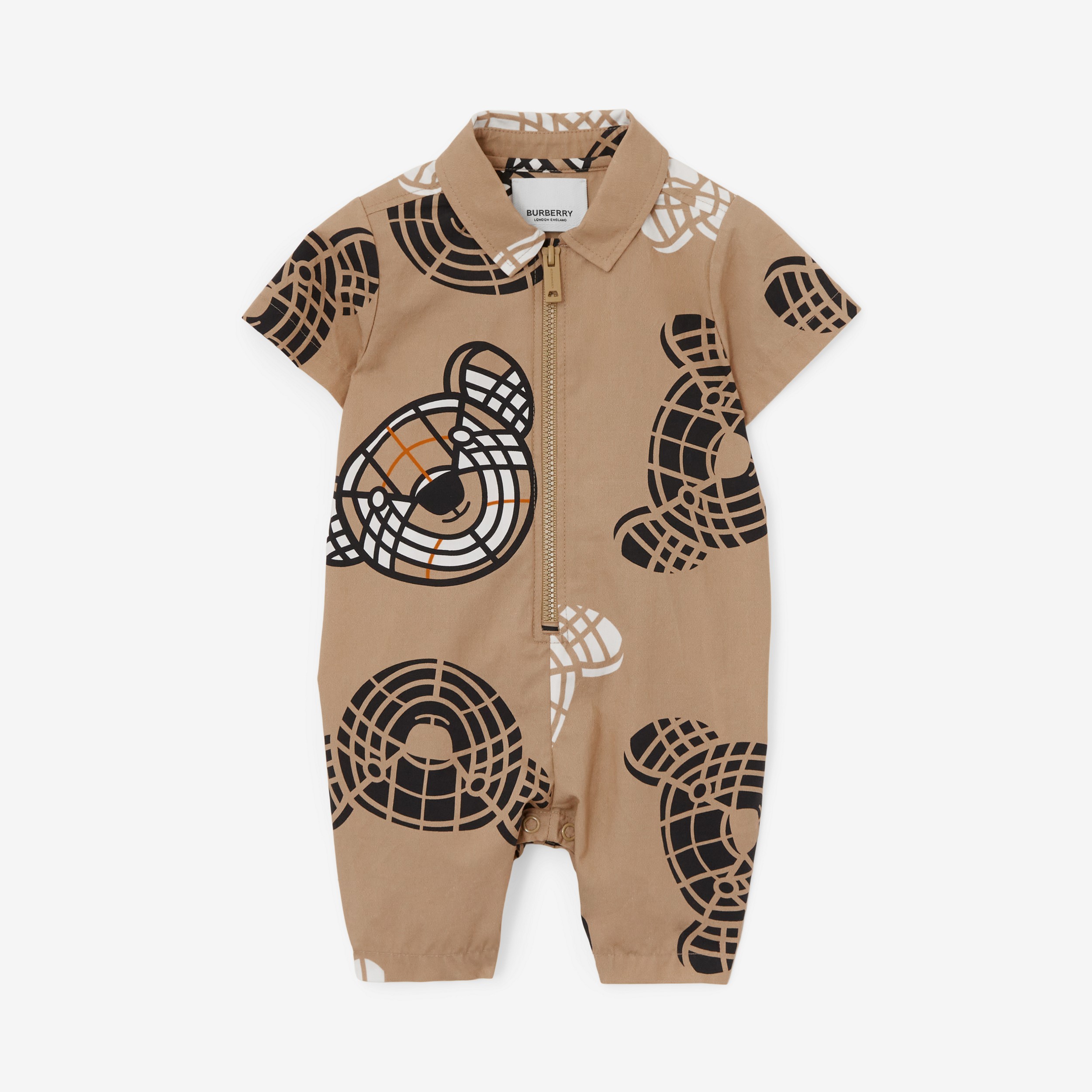 Thomas Bear Print Cotton Playsuit in Archive Beige - Children | Burberry® Official - 1