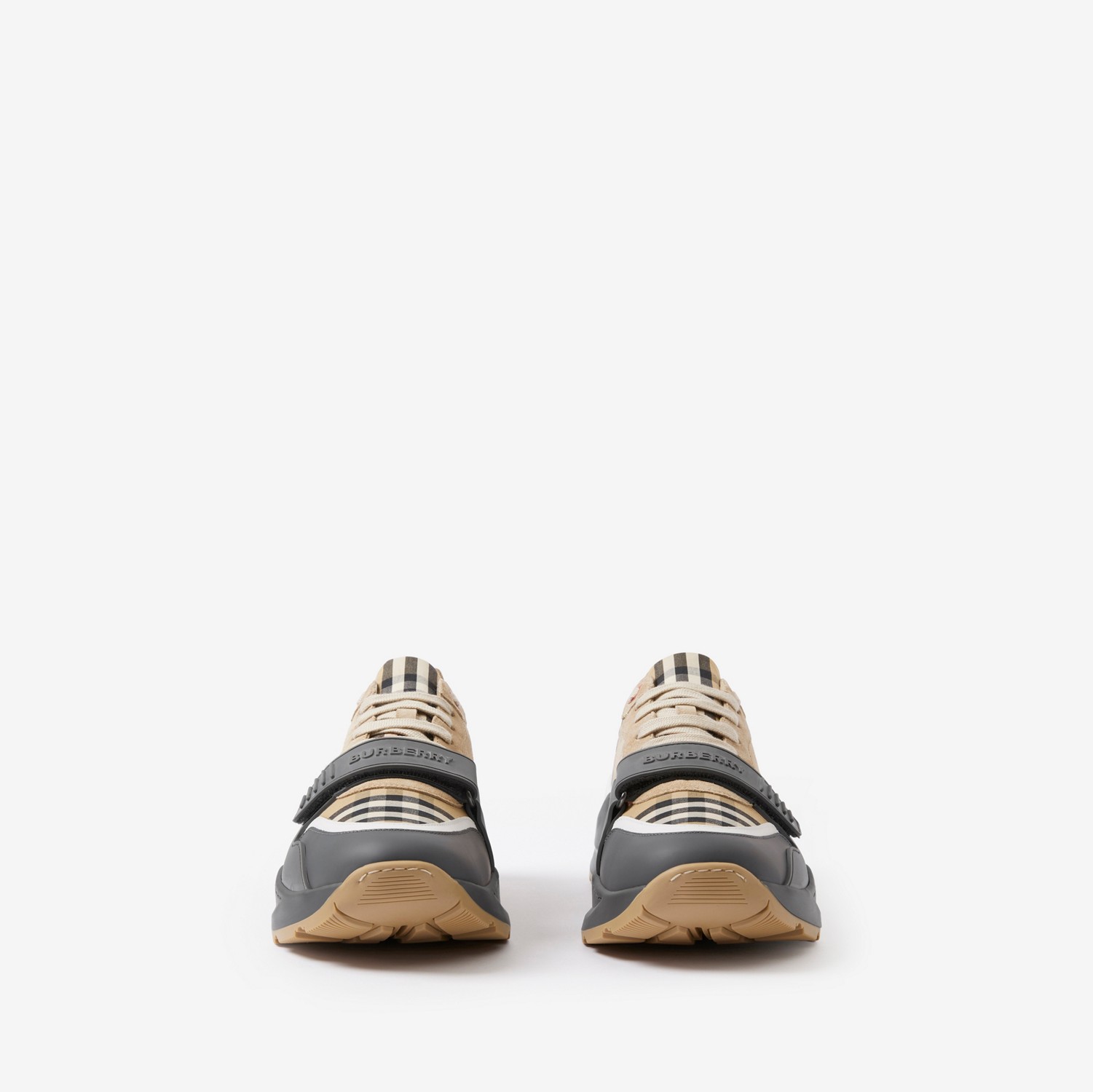 Vintage 格纹、麂皮拼皮革运动鞋 (灰色 / 典藏米色) - 男士 | Burberry® 博柏利官网