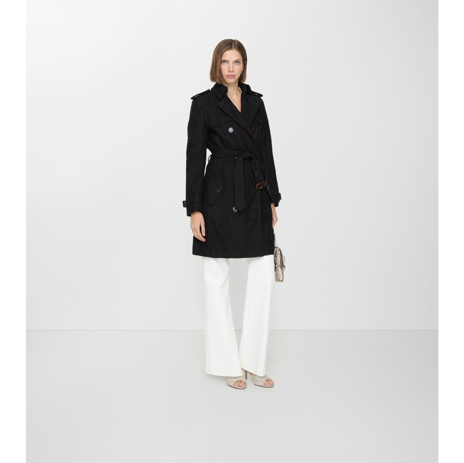 Mid-length Paisley Lace Foxfield Trench Coat in Black - Women
