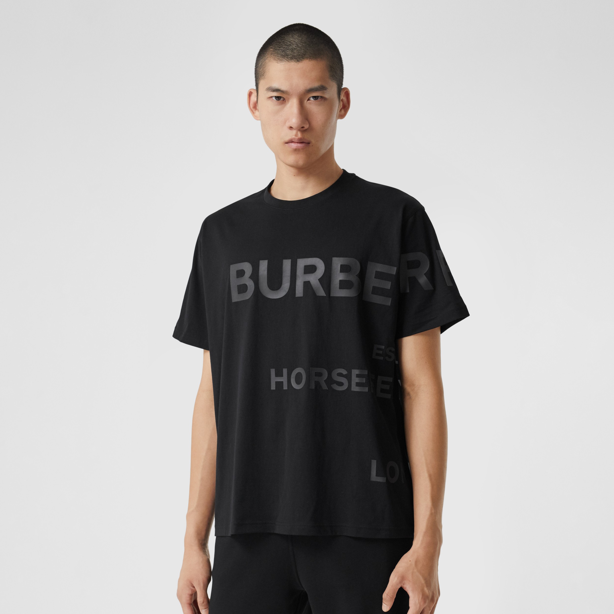 Horseferry Print Cotton Oversized T-shirt in Black - Men | Burberry ...