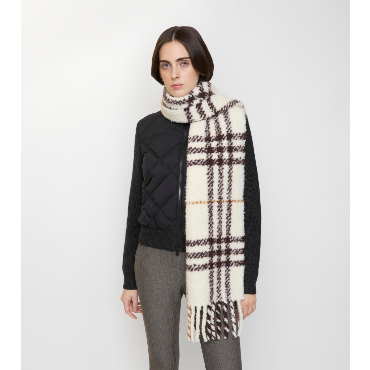  Check Alpaca Wool Blend Bouclé Scarf