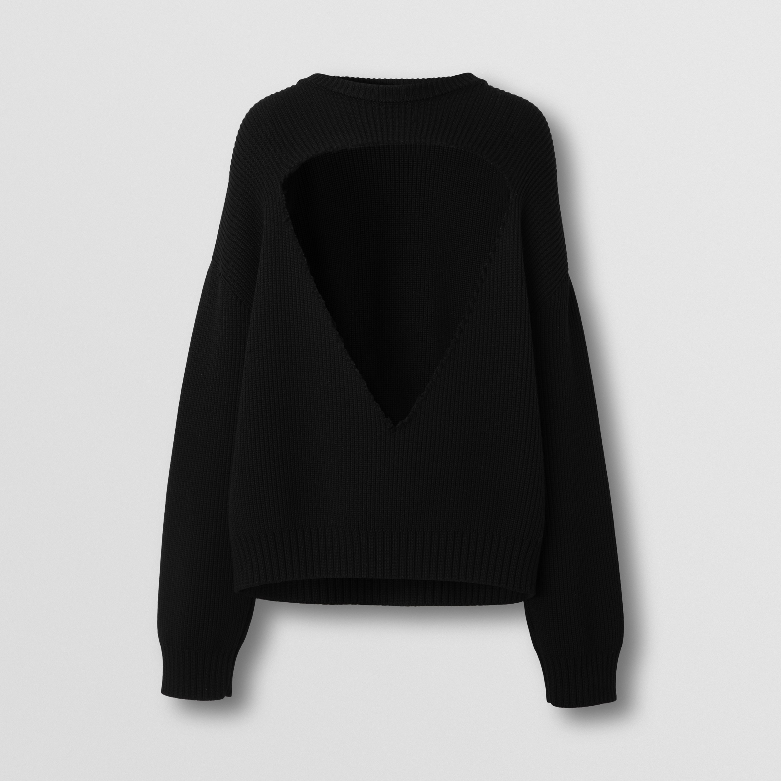 Suéter oversize de lã com detalhe vazado (Preto) - Homens | Burberry® oficial - 4