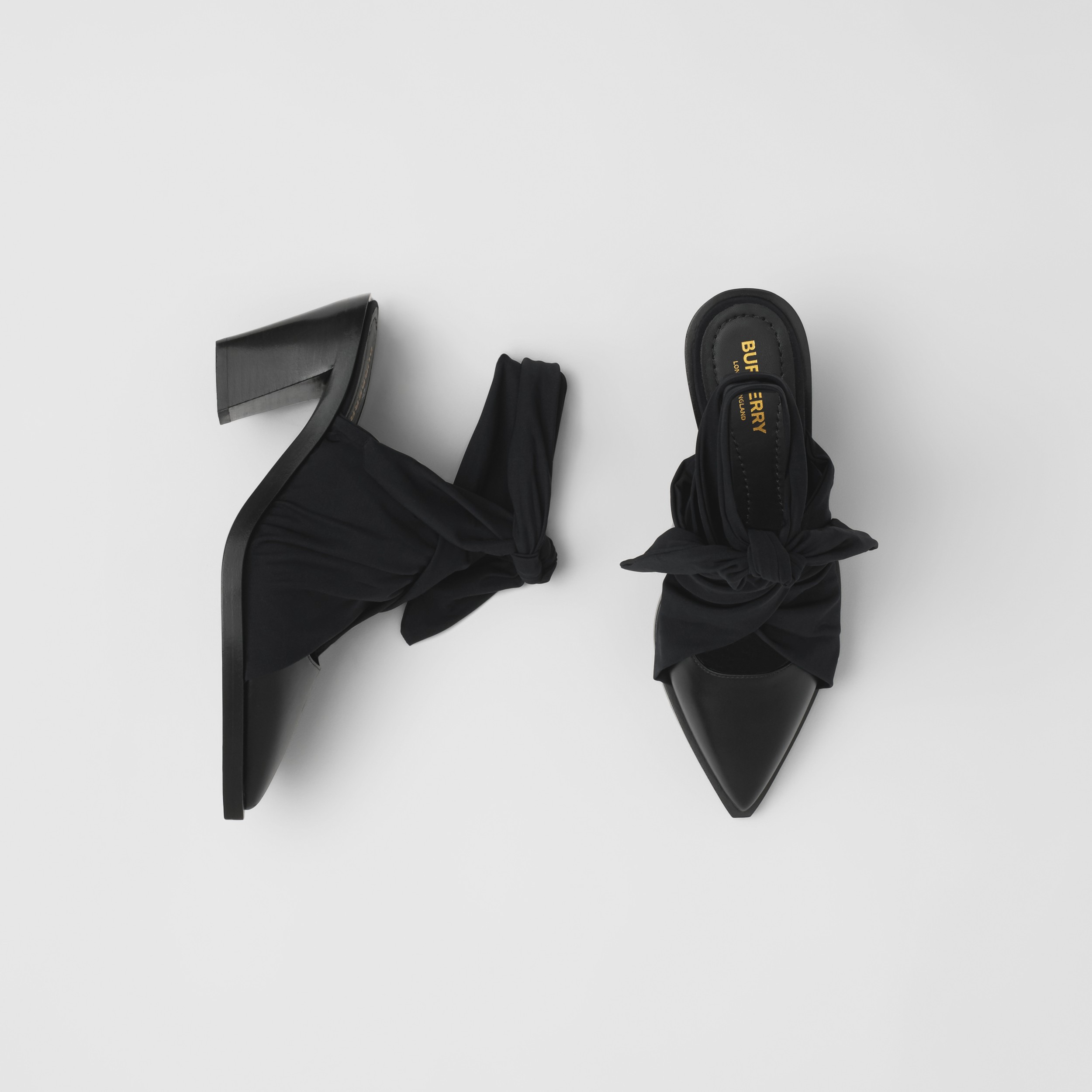 Scarf Tie Detail Leather Pointtoe Mules in Black Women Burberry